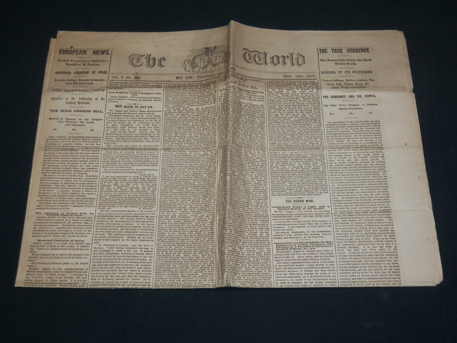 1869 AUGUST 4 THE NEW YORK WORLD NEWSPAPER – BASEBALL COVERAGE – NP 5233