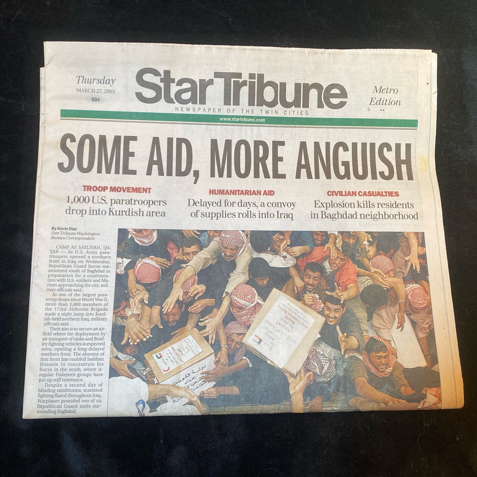 Historic Minnesota Star Tribune Iraq War March 27, 2003 SECTION A ONLY