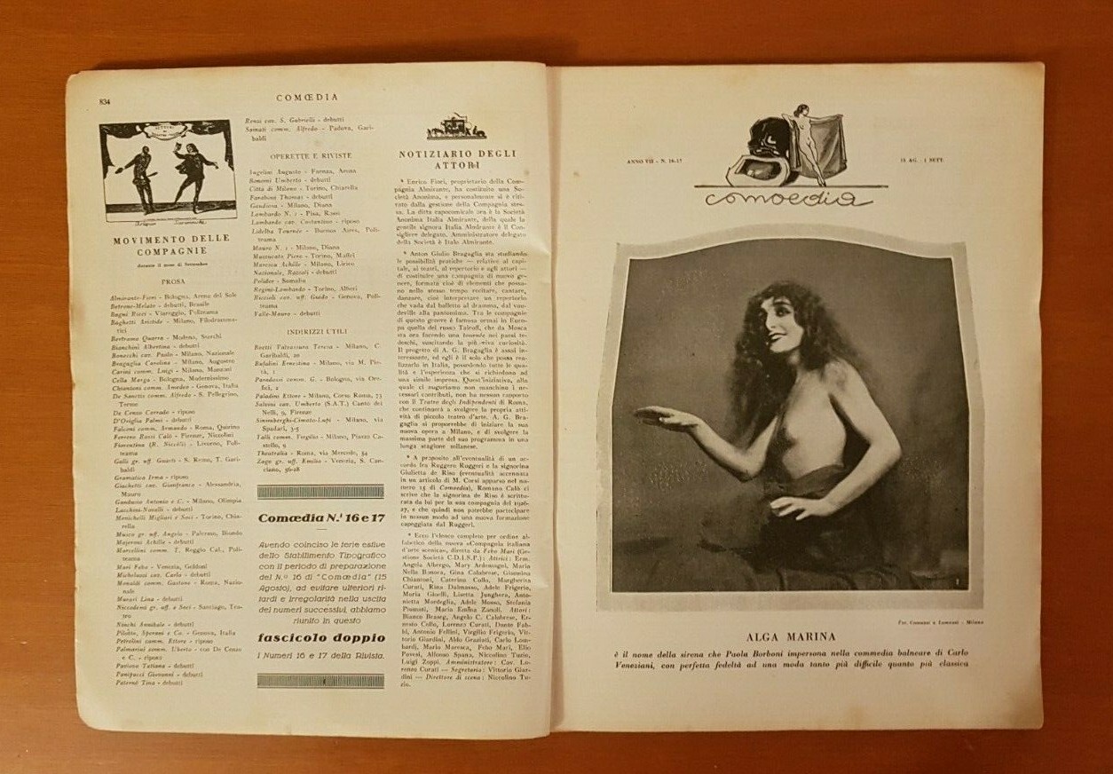 MONDADORI COMEDY PERIODICO COMEDY AND THEATRE LIFE N 16 and 17 1925 A. RED