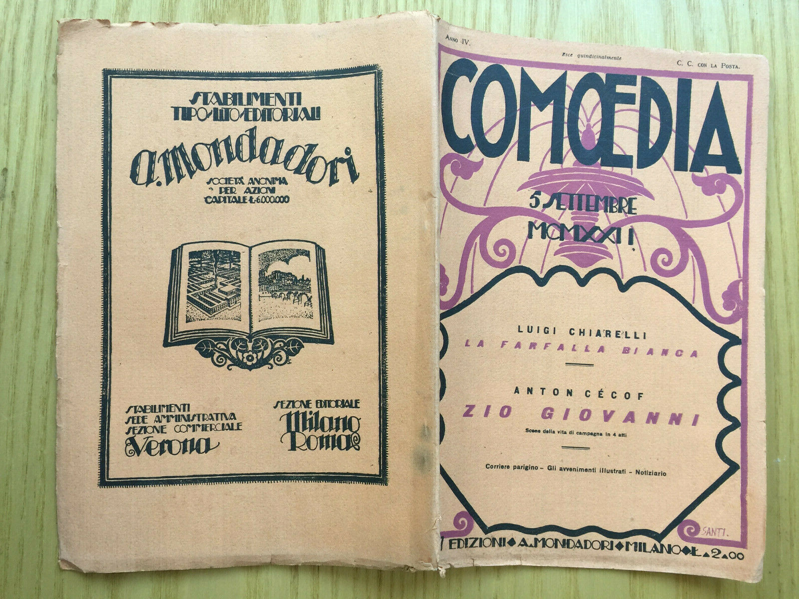 MONDADORI COMEDY PERIODICO COMEDY AND THEATRE LIFE N 17 1922 ANTON CECOF 2/19