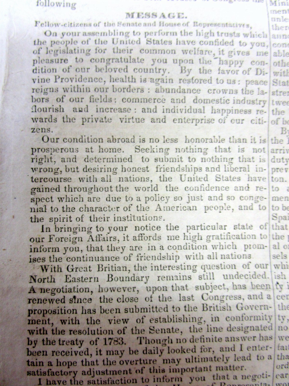 1833 newspaper w ANDREW JACKSON SPEECH on Indian Removal Policy TRAIL OF TEARS