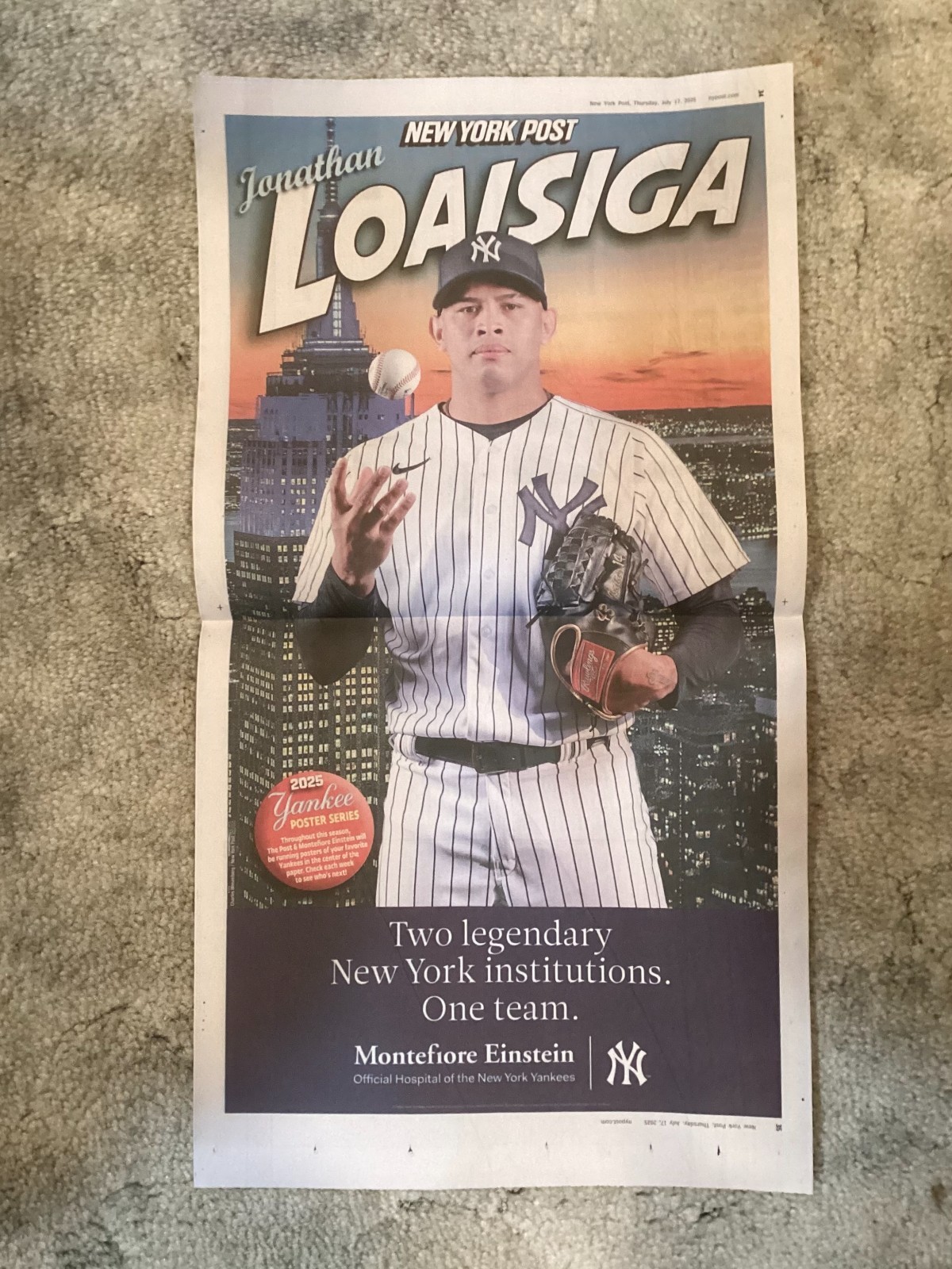MLB Yankee Players Posters, Set of 24 from NY Post Centerfolds, March-Sept, 2025