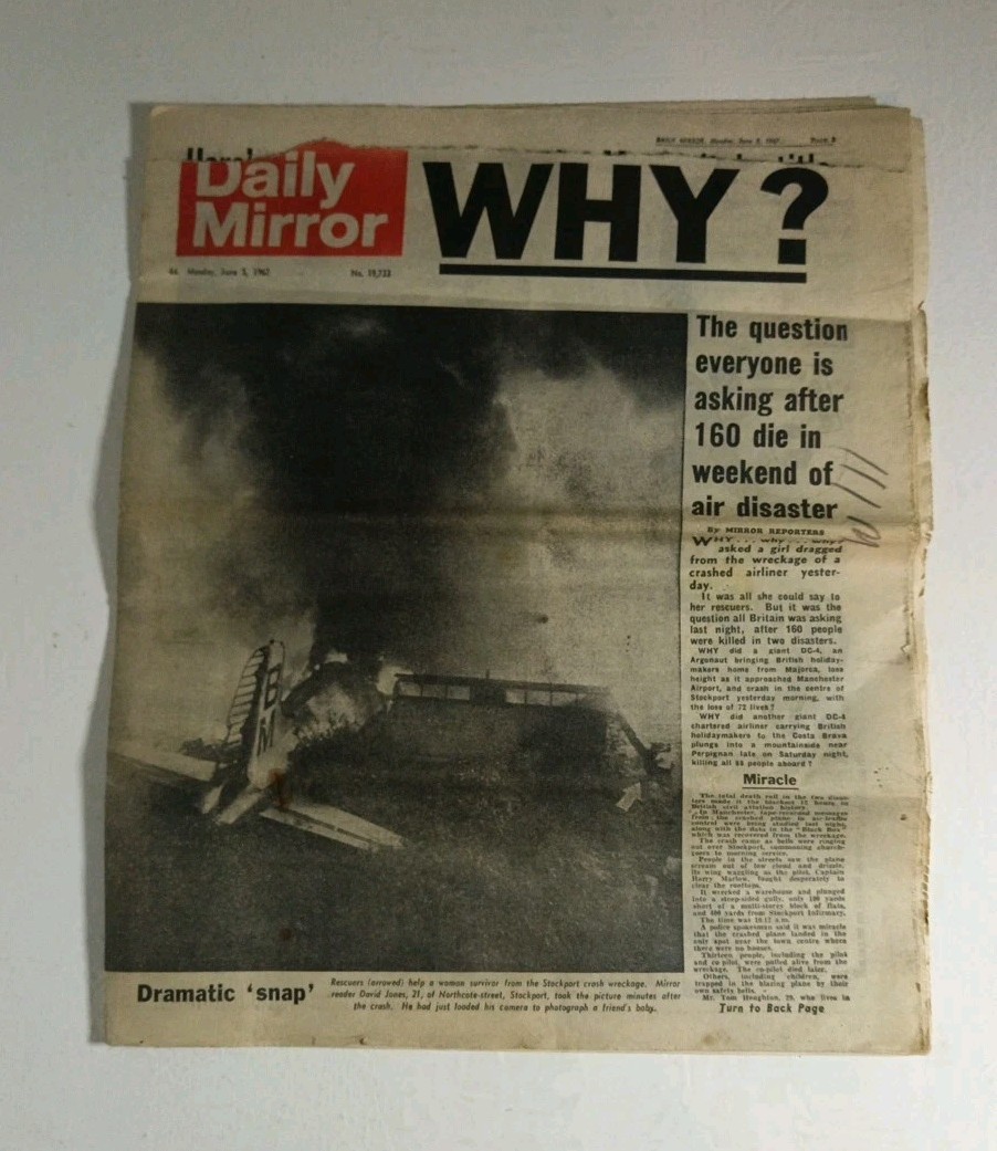 Daily Mirror Stockport Perpignan Plane Disaster Crash June 5th 1967 Newspaper