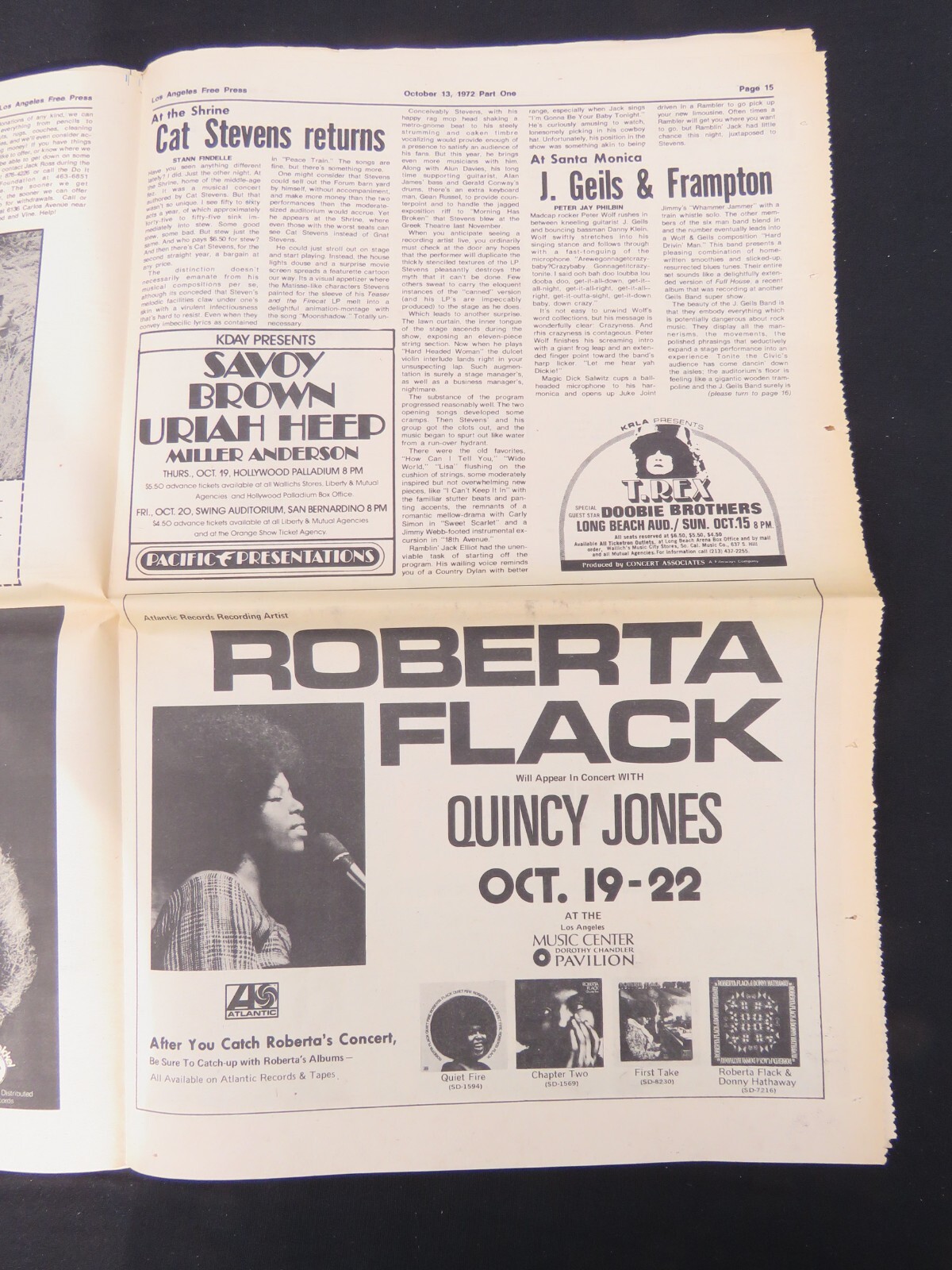 L.A. FREE PRESS UNDERGROUND NEWSPAPER Oct. 13, 1972 Concert Ads Counter-Culture