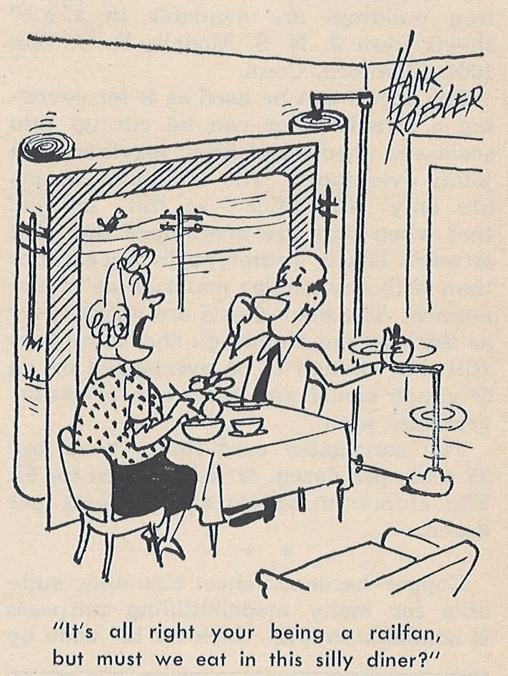 Cartoon Vintage Print Illustration 1953 Railfan Diner Classic Railway Humor u