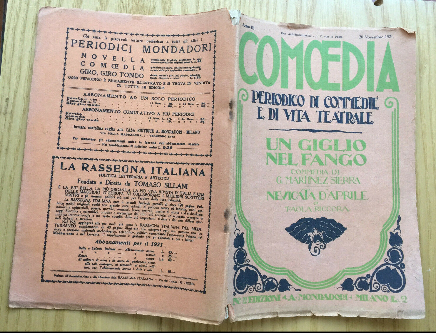 MONDADORI COMEDIA PERIODICO COMEDIA E VITA THEATRALE N° 22 1921 MARTINEZ SIERRA