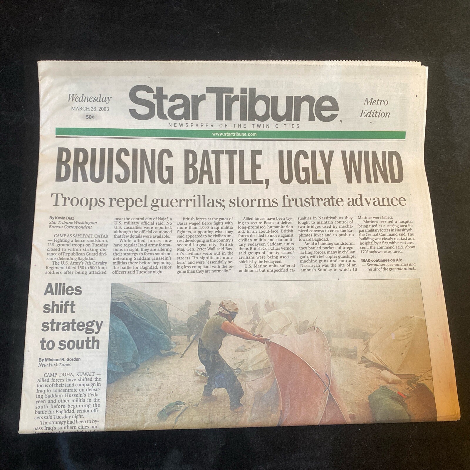 Historic Minnesota Star Tribune March 26, 2003 Iraq War – Section A ONLY