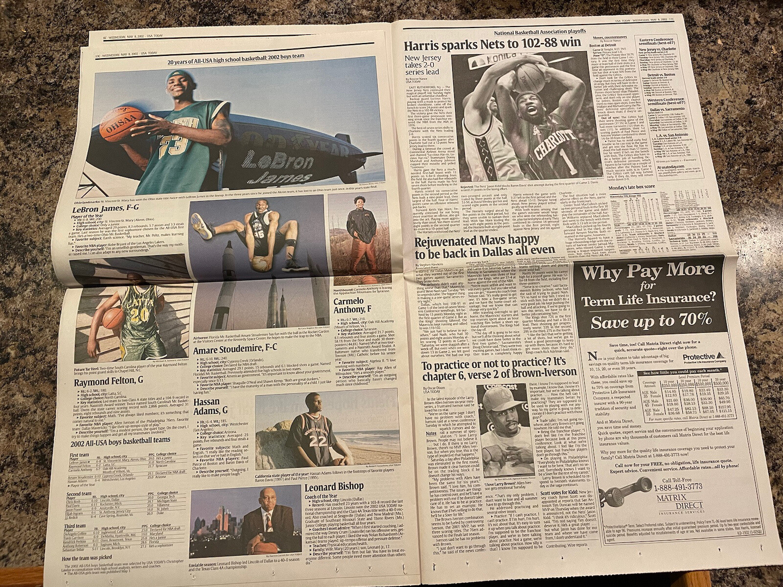 2002 LeBron James High School Basketball All American Newspaper. USA Today