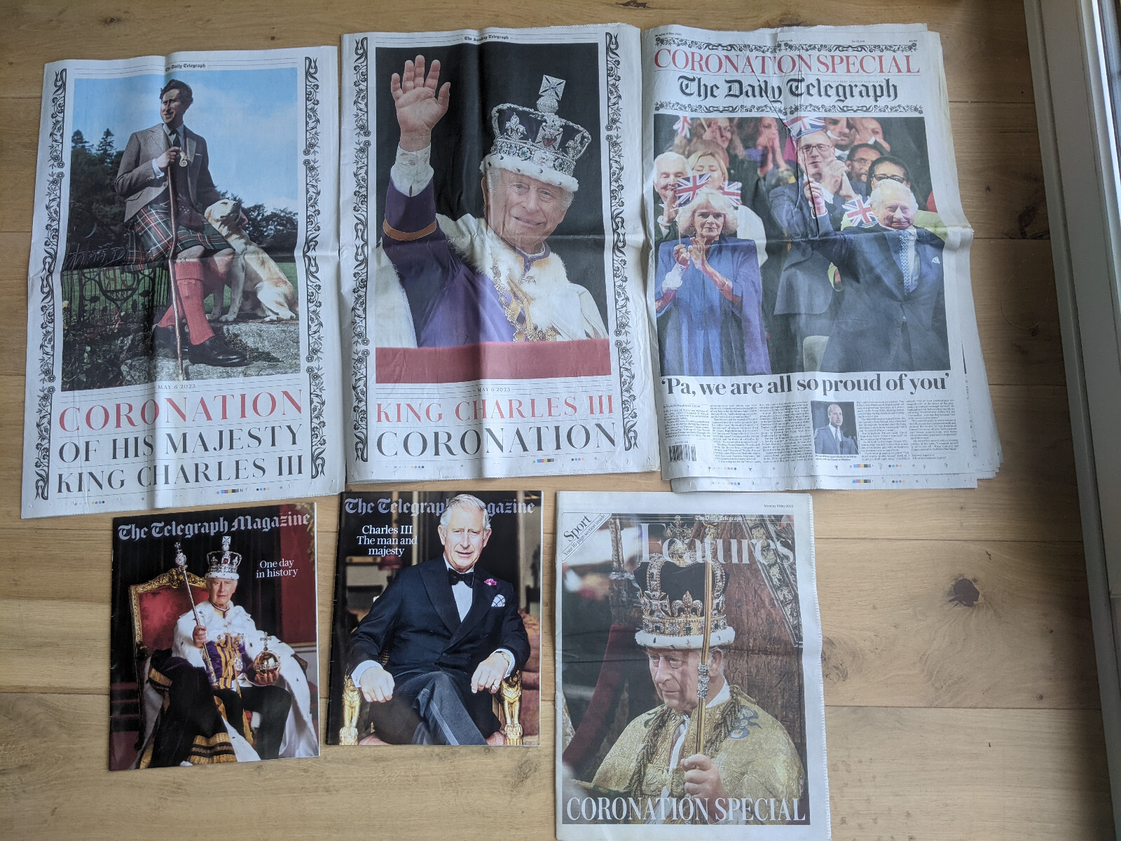 Charles III coronation, 6 May 2023, 2 magazines + 4 papers
