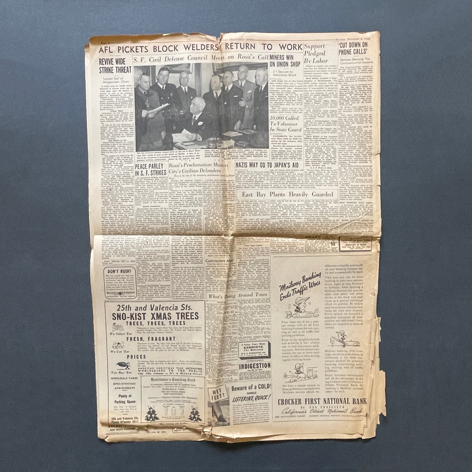 ORIGINAL Dec 8 1941 San Francisco News Newspaper • Japan Attacks Pearl Harbor