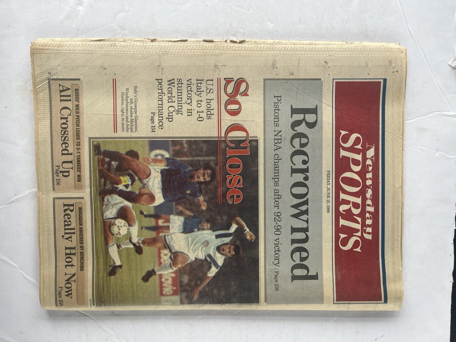 New York Newsday Newspaper NY June 15 1990 Detroit Pistons US Italy World Cup