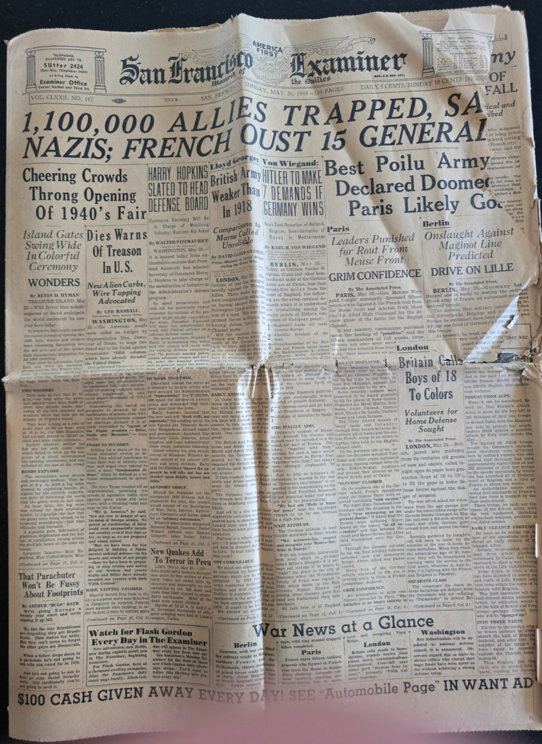 May 26, 1940 San Francisco Examiner, Opening of 1940 G.G.I.E., Treasure Island