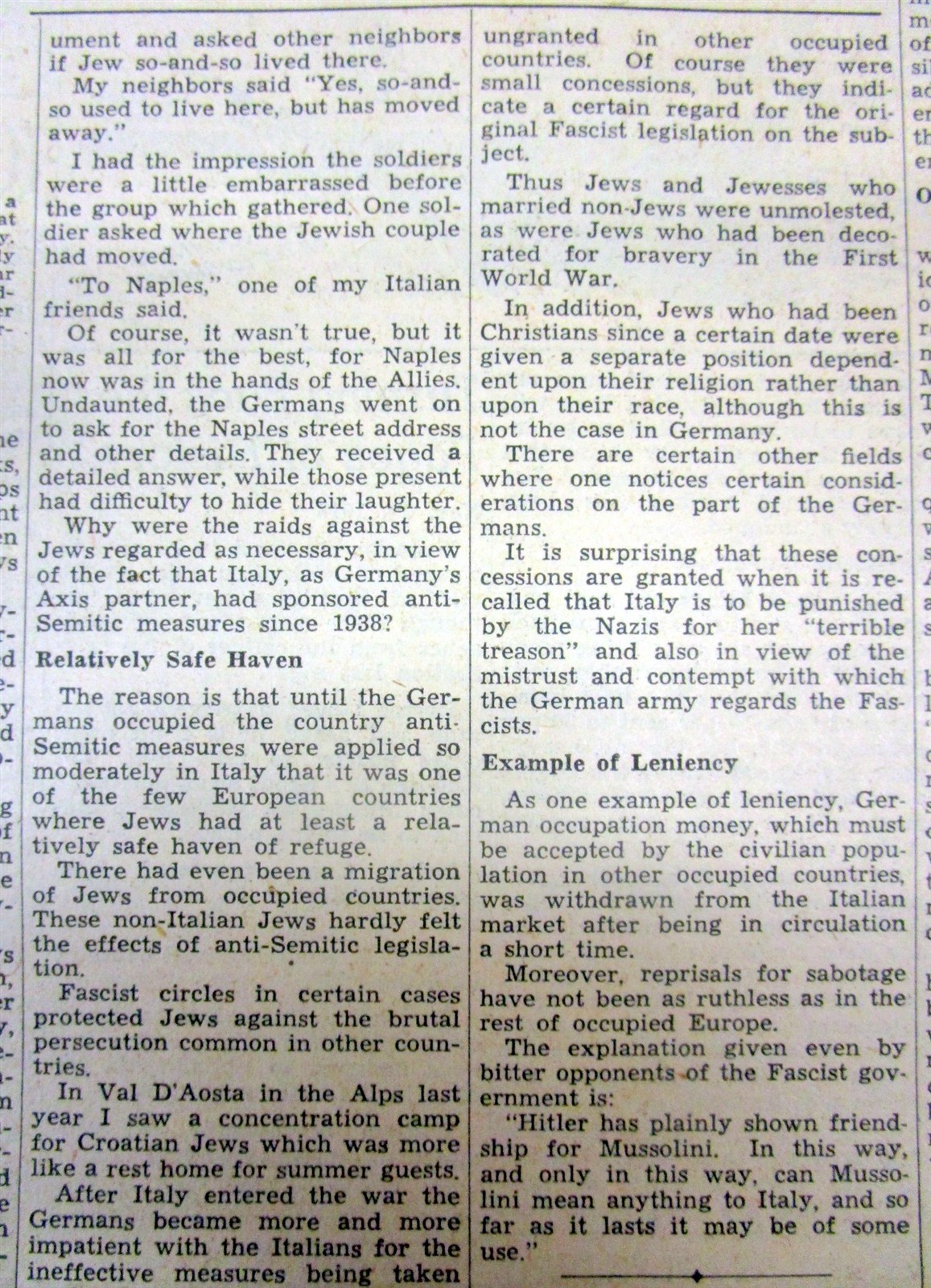 1943 WW II newspaper NAZI FORCES HUNT down JEWS IN ROME Italy durngTHE HOLOCAUST