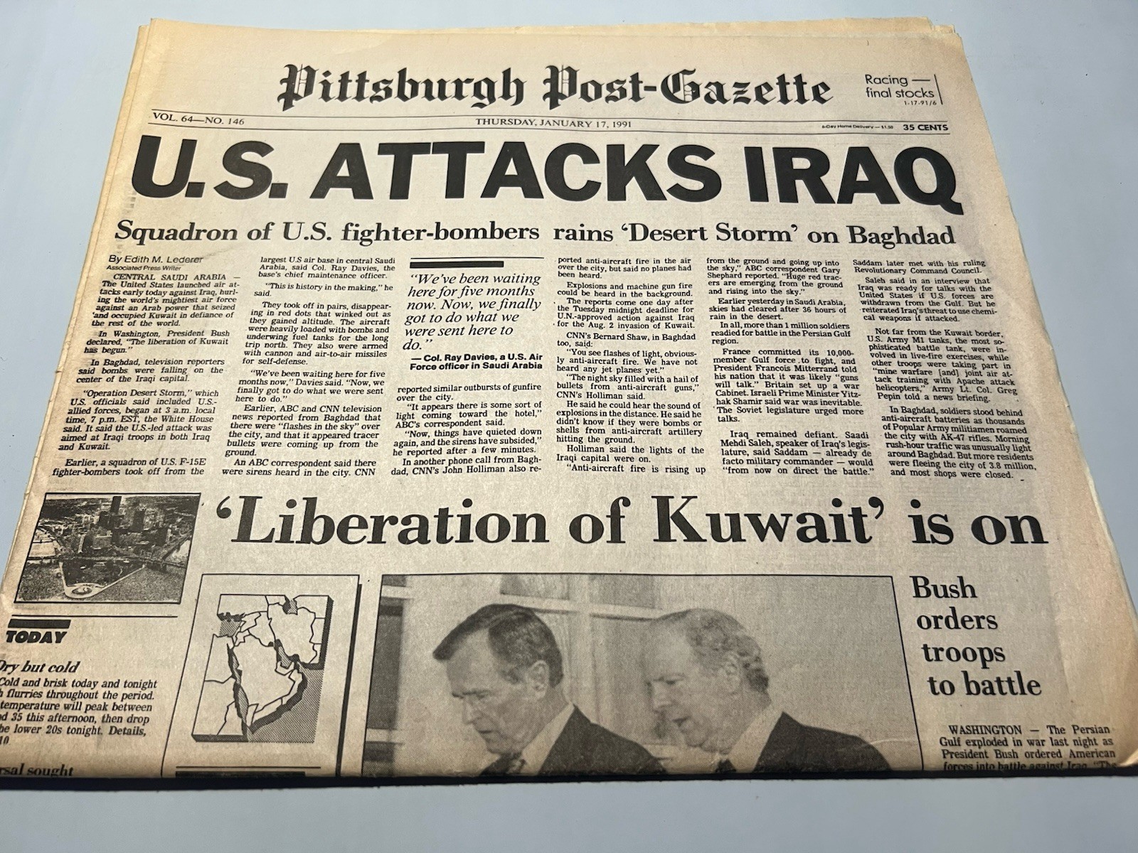 24 Different 1991 Gulf War Pittsburgh Press Newspapers documenting Desert Storm
