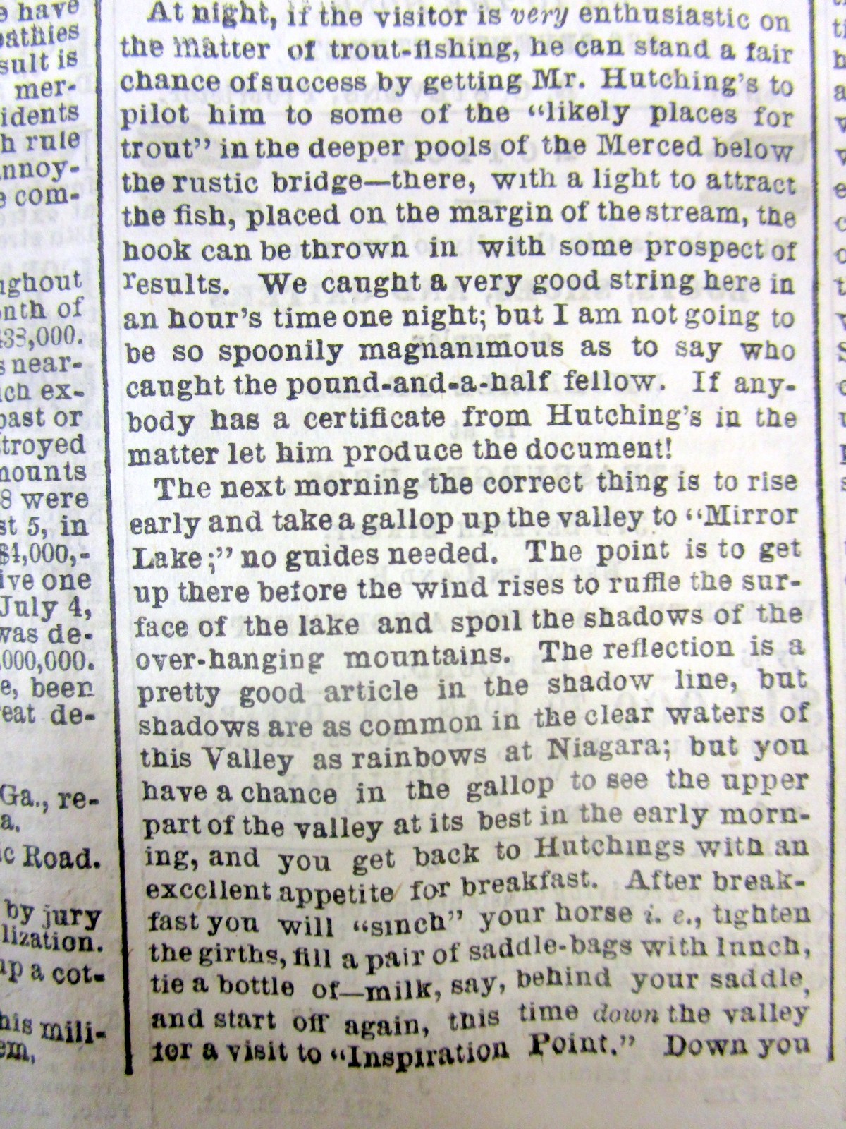 1869 newspaper w DETAILED REPORT of an early TRIP to YOSEMITE VALLEY California