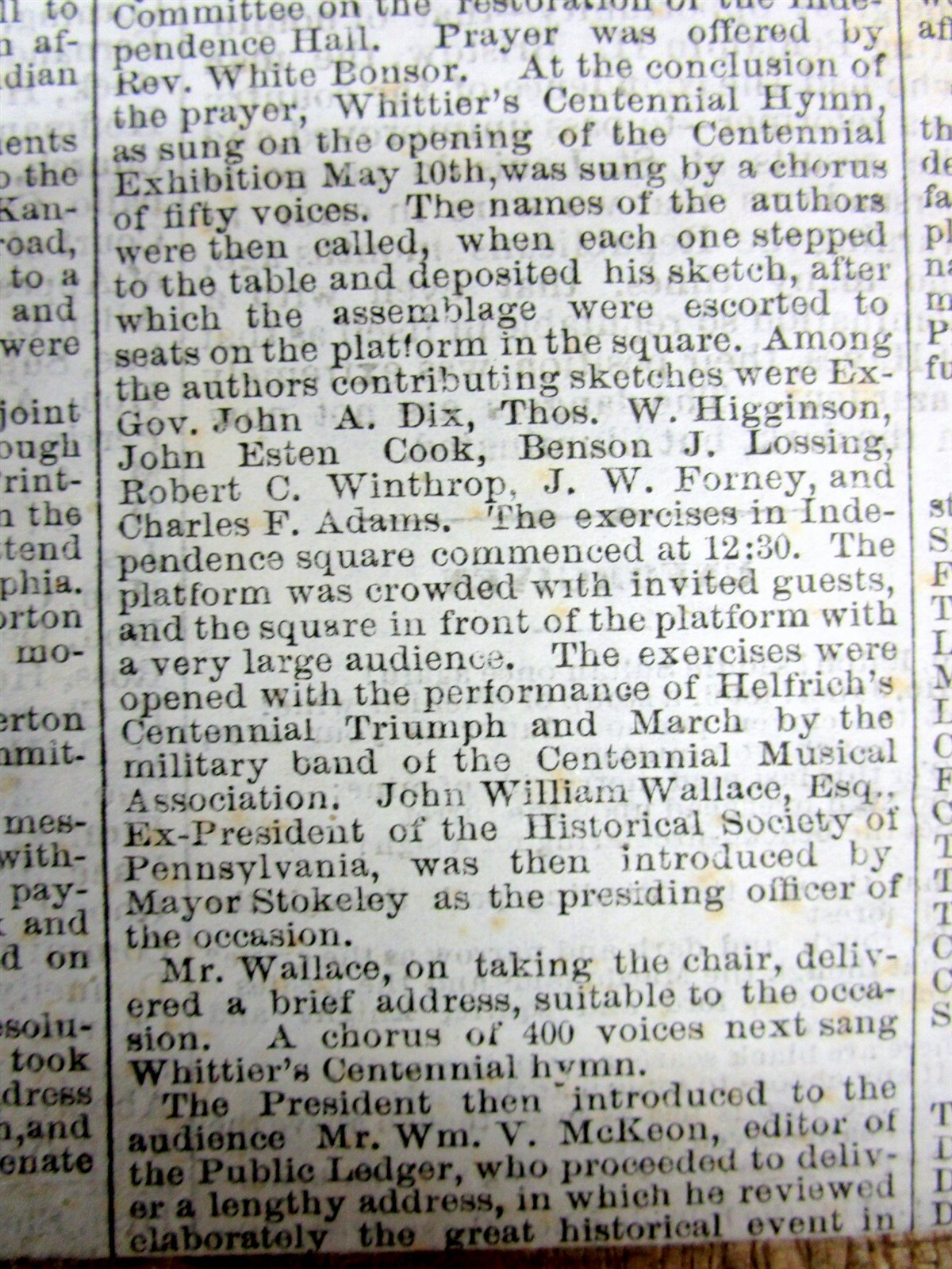 1876 Memphis TENNESSEE newspaper w headline THE US CENTENIAL CELEBRATION begins