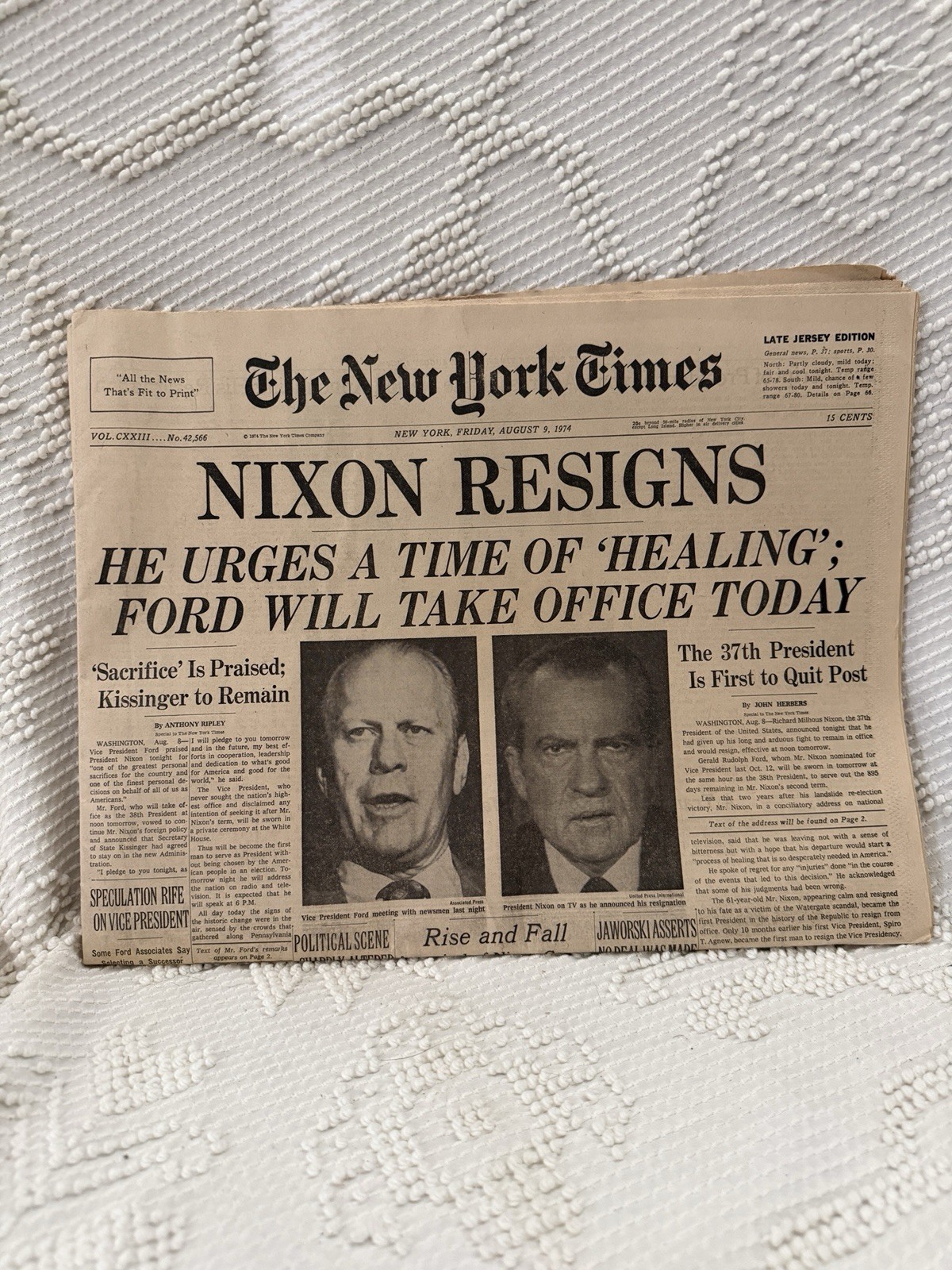 New York Times Aug 9 1974 Nixon Resigns Newspaper Watergate Late Jersey