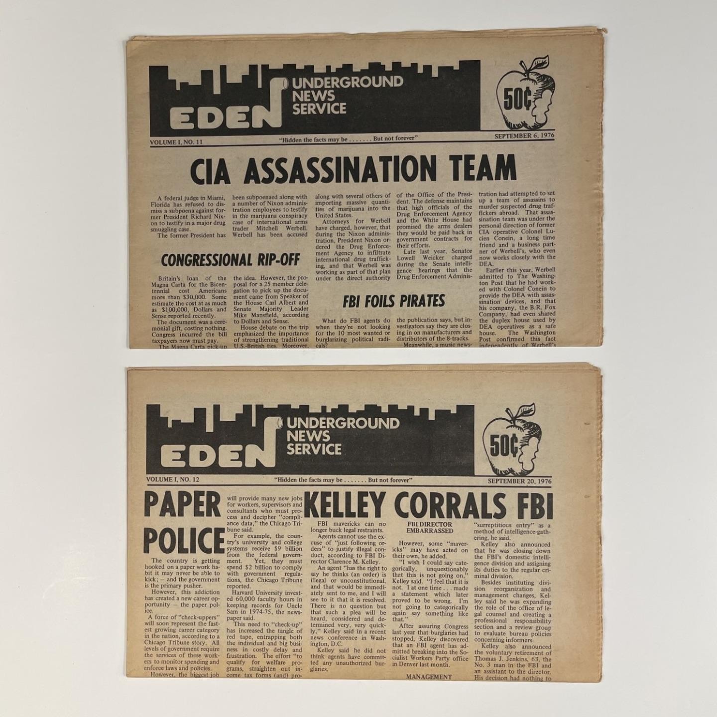 EDEN UNDERGROUND NEWS SERVICE 1976 14 Issues Barry Reid Lost Leftist Newspaper