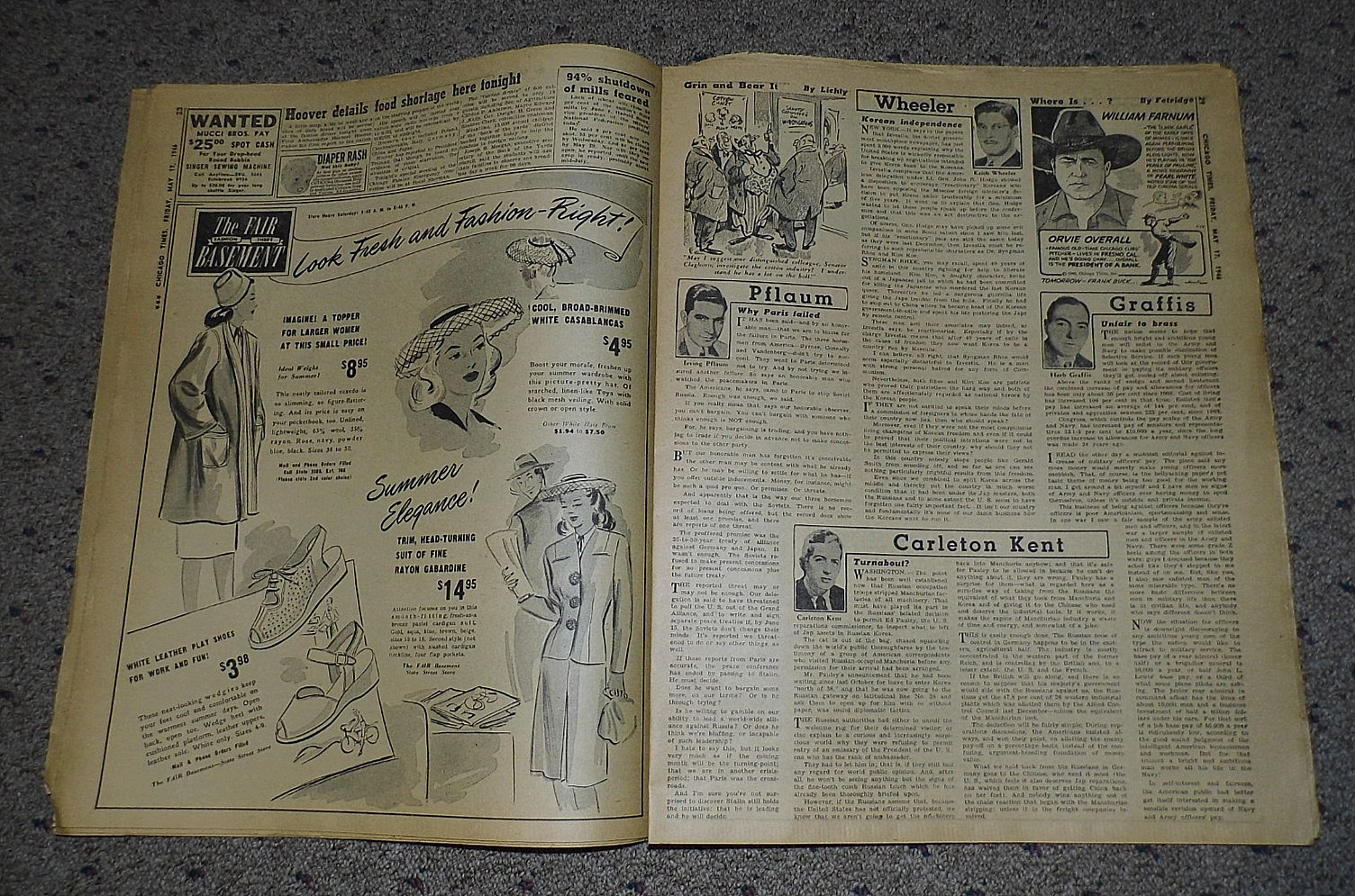 Chicago Daily Times Picture Newspaper Friday May 17, 1946~GREAT PERIOD ADS!