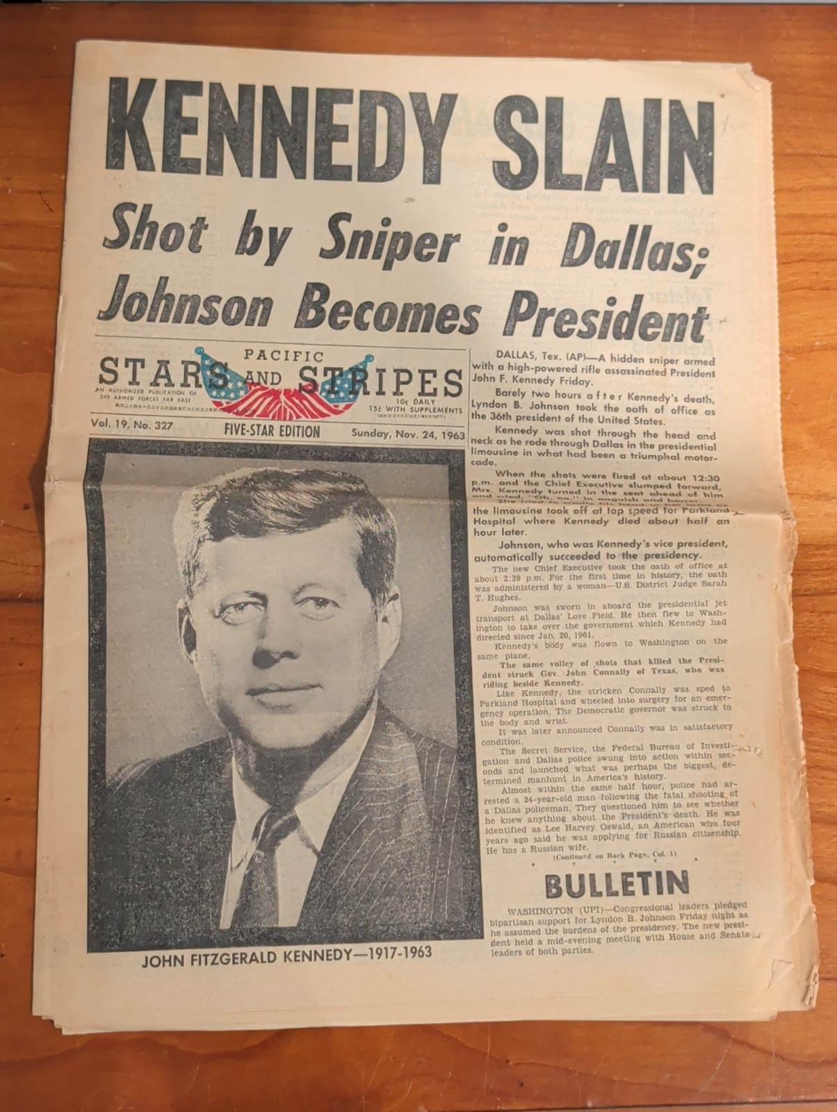 GREAT JFK Assassination Newspaper Headline Pacific Stars and Stripes Nov 24 1963