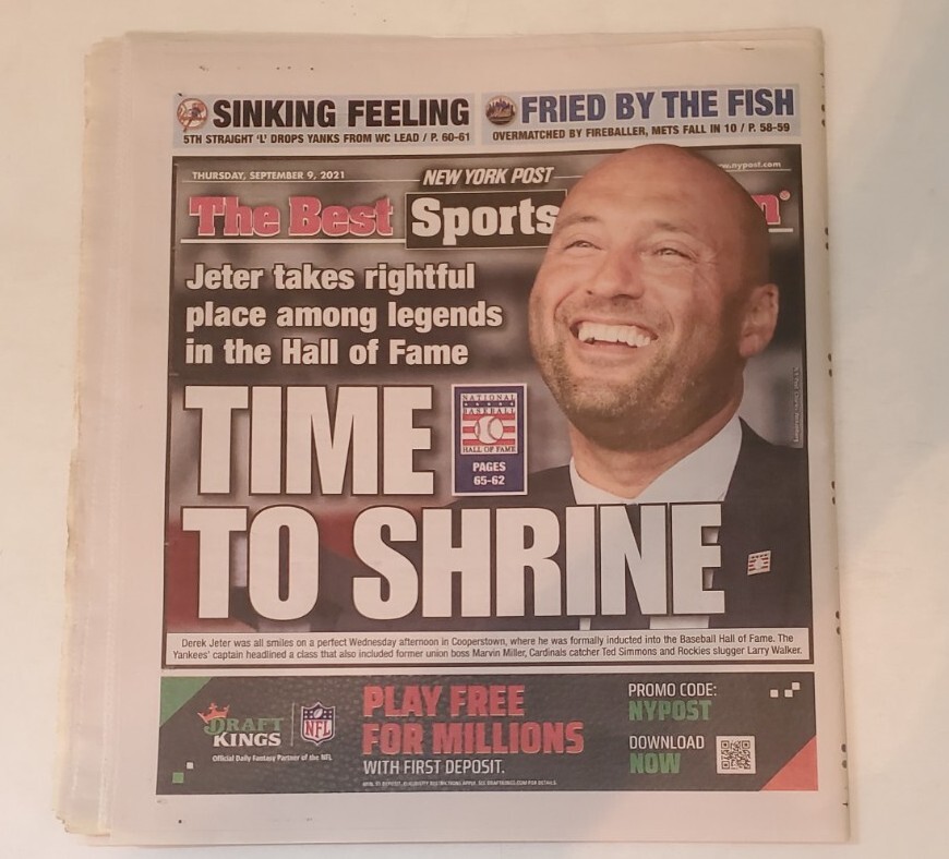 New York Post Sep 9 2021 Derek Jeter Baseball Hall of Fame, Cindy Crawford