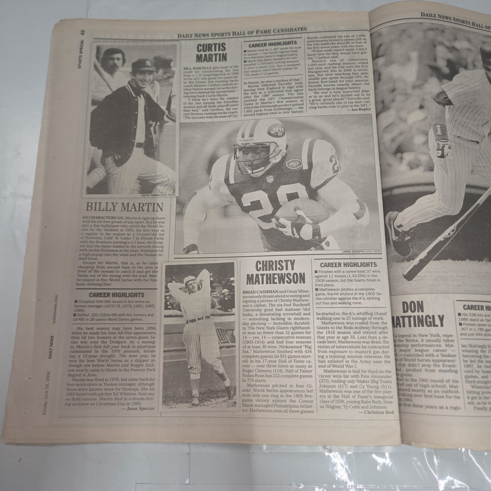 Daily News Sports Hall of Fame Candidates Newspaper June 18 2006 NY Edition