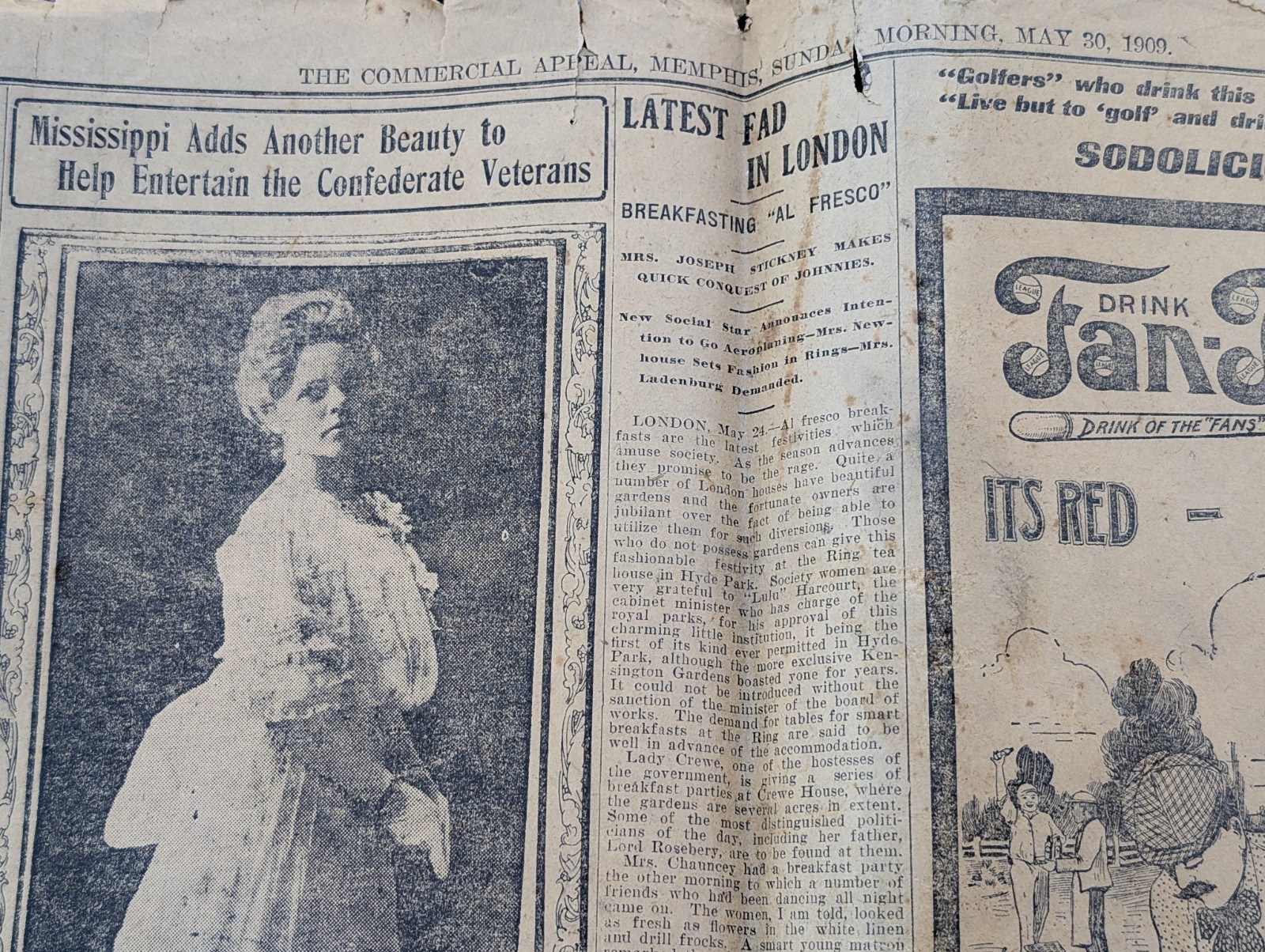 1909 MEMPHIS TENNESSEE COMMERCIAL APPEAL UCV REUNION CAR ADS COCA COLA PEPSI ADS