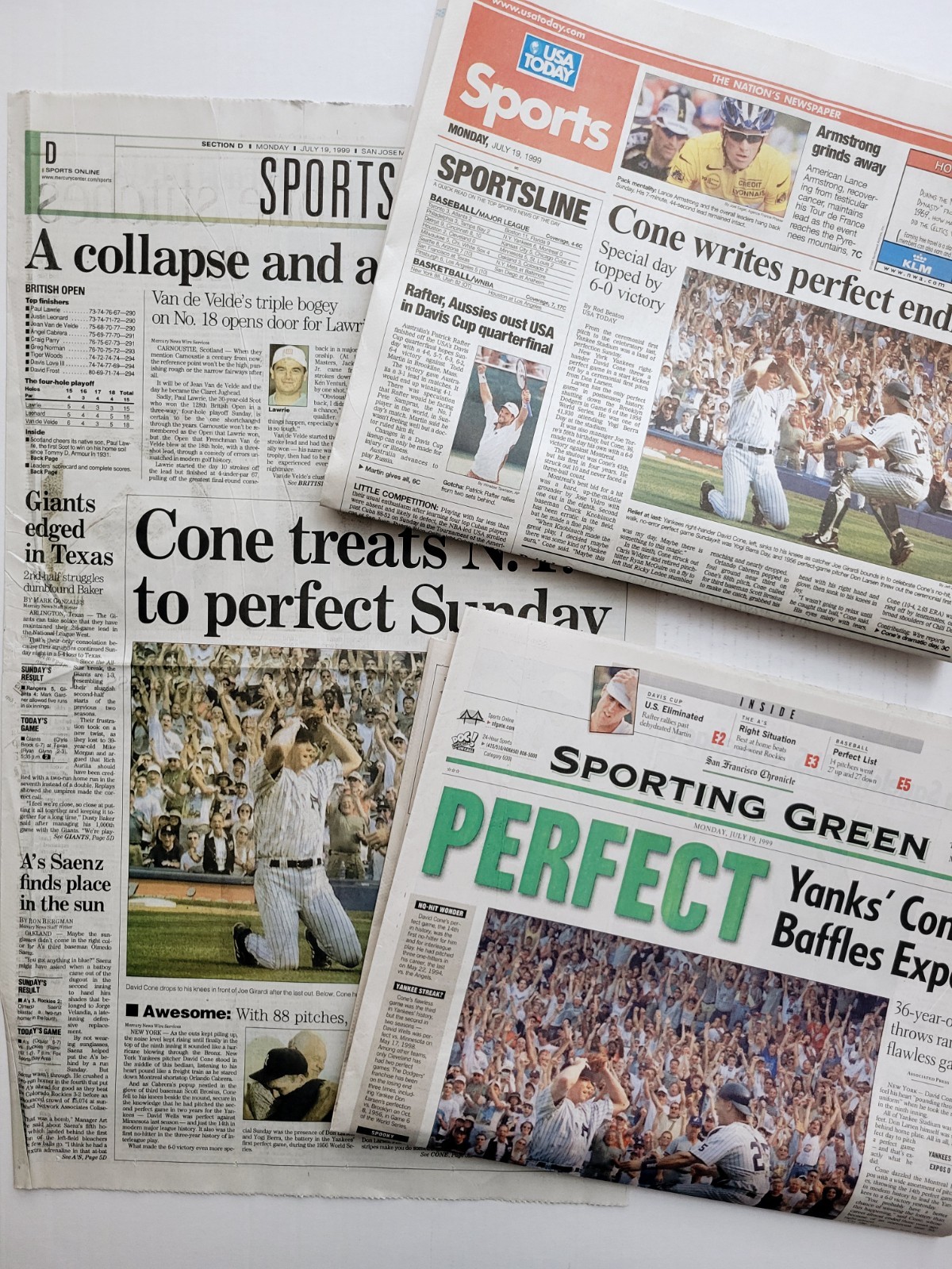 1999 Jul 17: Yankees DAVID CONE Perfect Game! SF Chron, San Jose Merc, USA Today