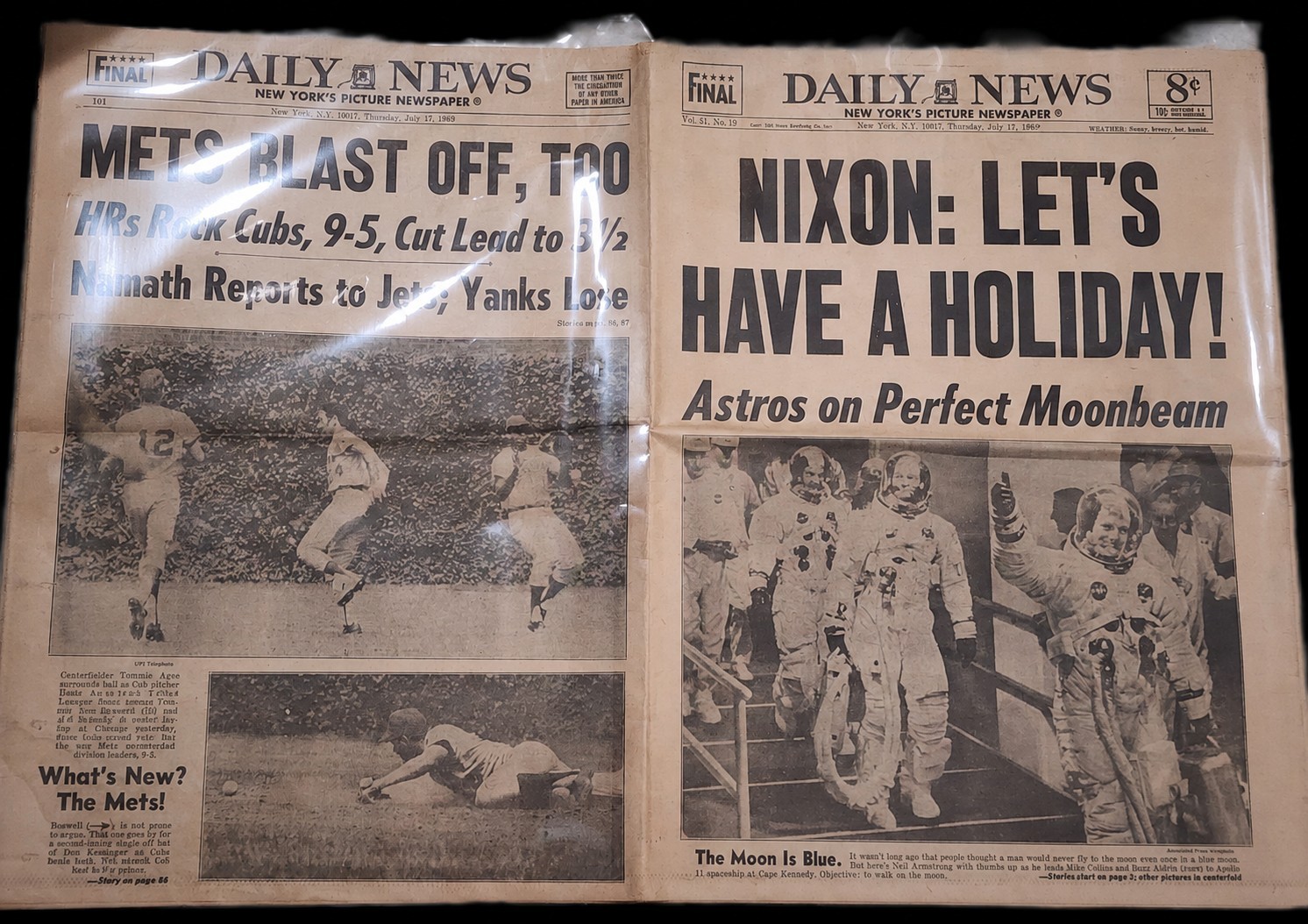 1969 NY Daily News Apollo 11 Moon Launch Nixon NASA Mets Newspaper