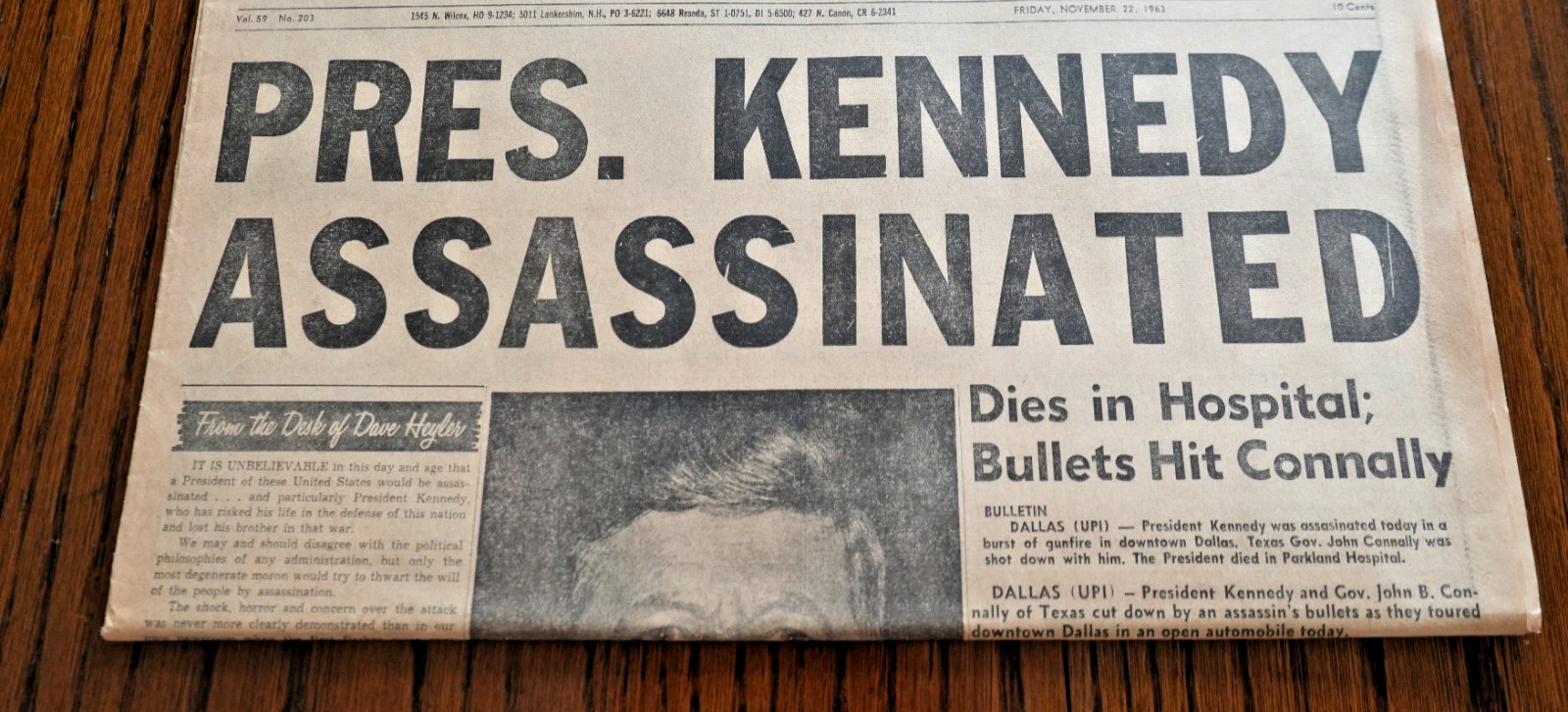 *RARE 1963 President Kennedy Assassinated HOLLYWOOD CITIZEN NEWS Newspaper CLEAN