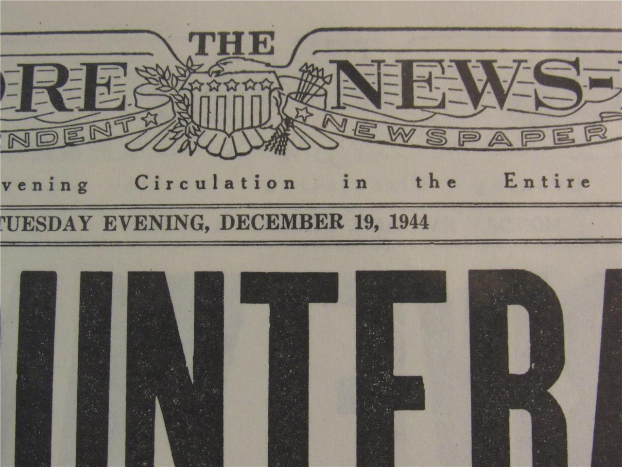 VINTAGE NEWSPAPER HEADLINE ~ WORLD WAR 2 GERMANY ARMY ATTACK BELGIUM WWII 1944