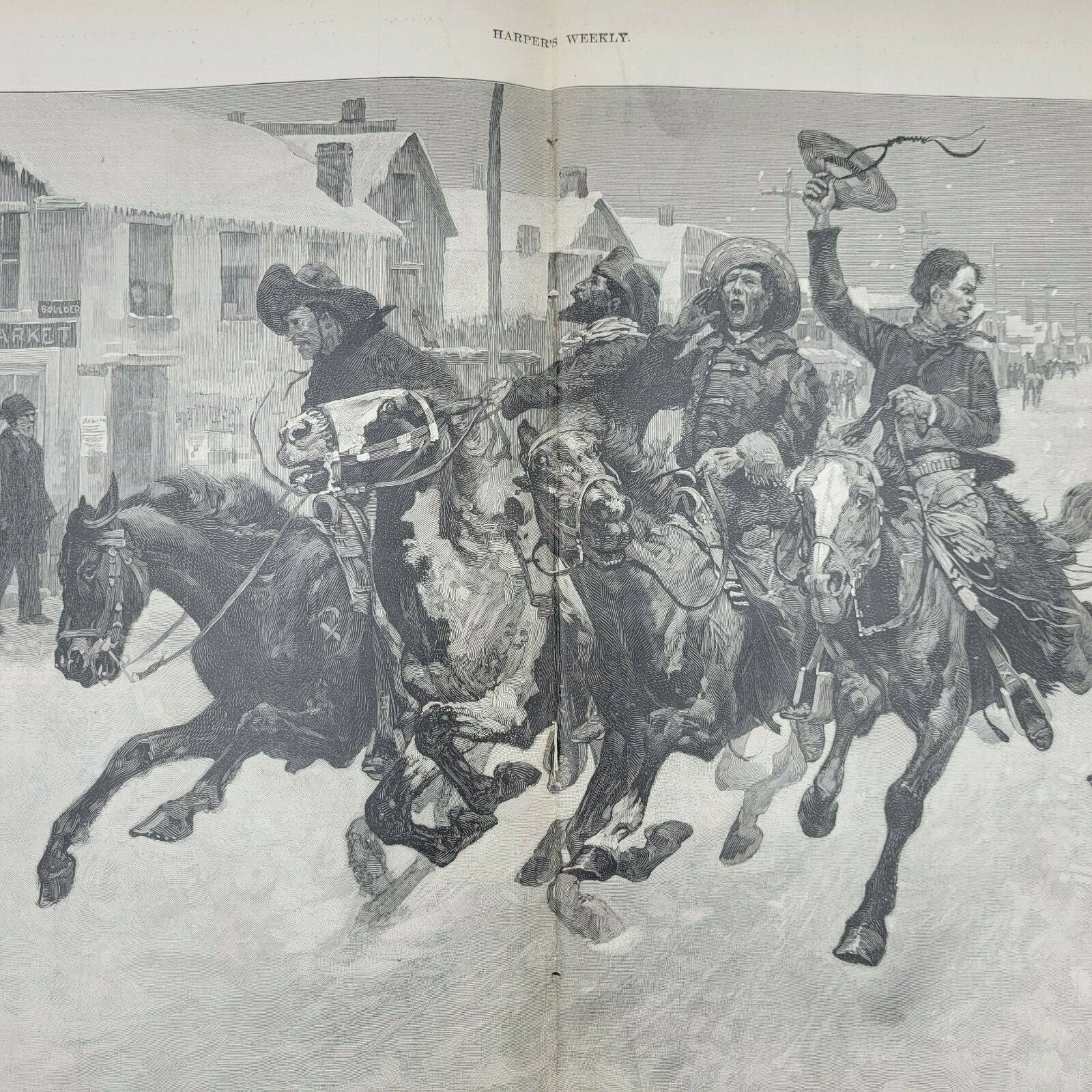 Harpers Weekly 12/21/1889 Remington’s “Cowboys Coming To Town For Christmas”