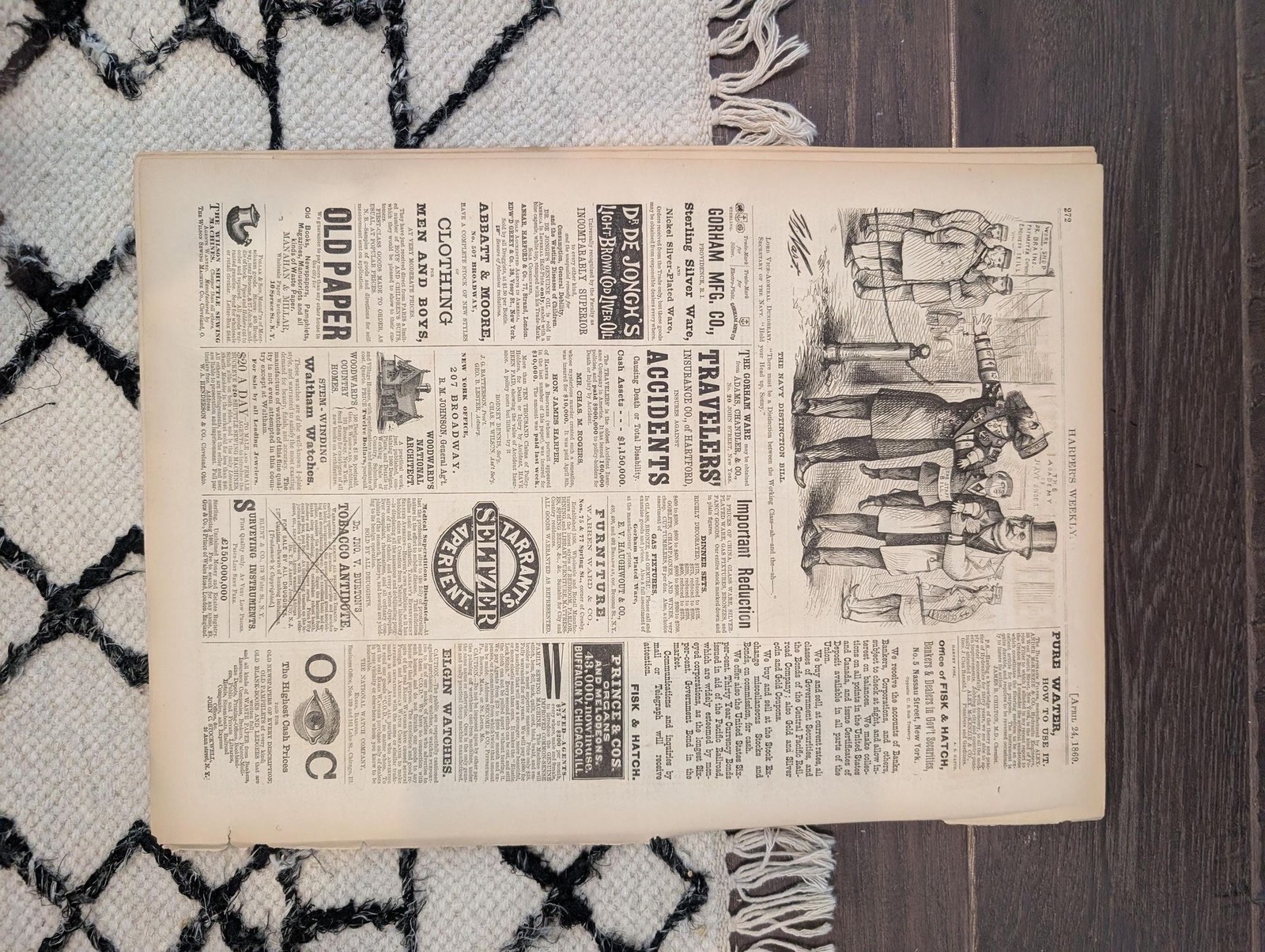 April 24 1869 Harpers Weekly, Nevada White Pine Mining, Suez Canal, Battle of Le