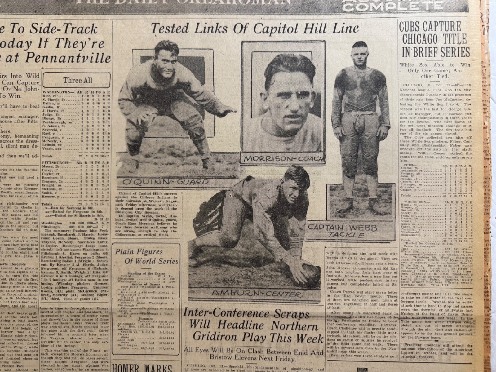 1925 CAPITAL HILL HIGHSCHOOL, OKLA. CITY FOOTBALL PLAYERS NEWSPAPER PHOTO