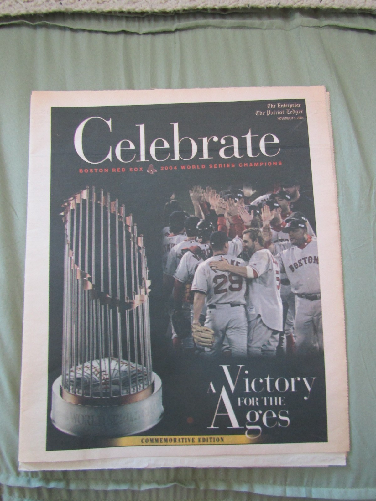 November 2004 Boston Red Sox World Series Champions Celebrate Victory Newspaper