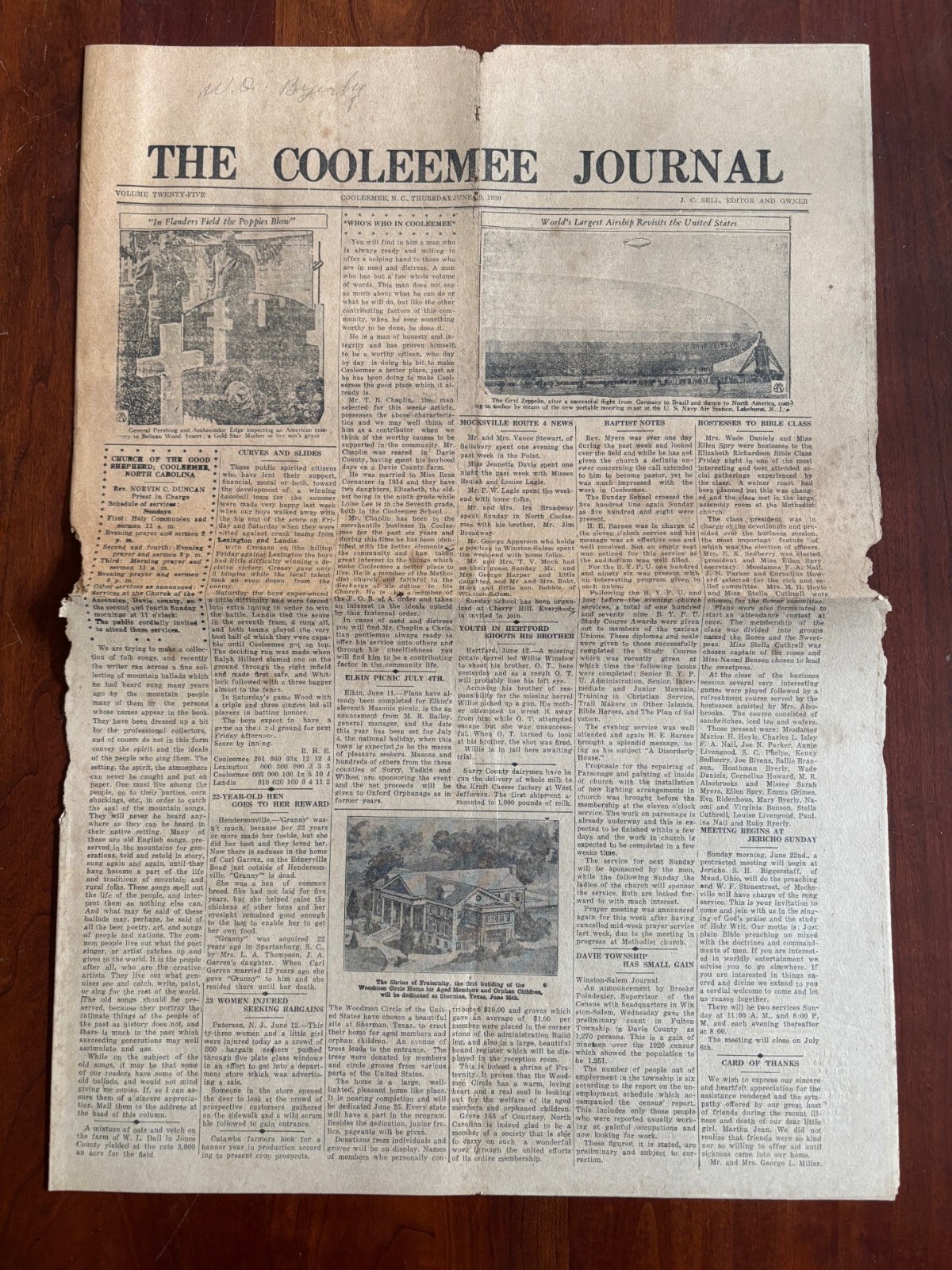 The Cooleemee Journal Newspaper, 1930, Davie County, North Carolina History, NC
