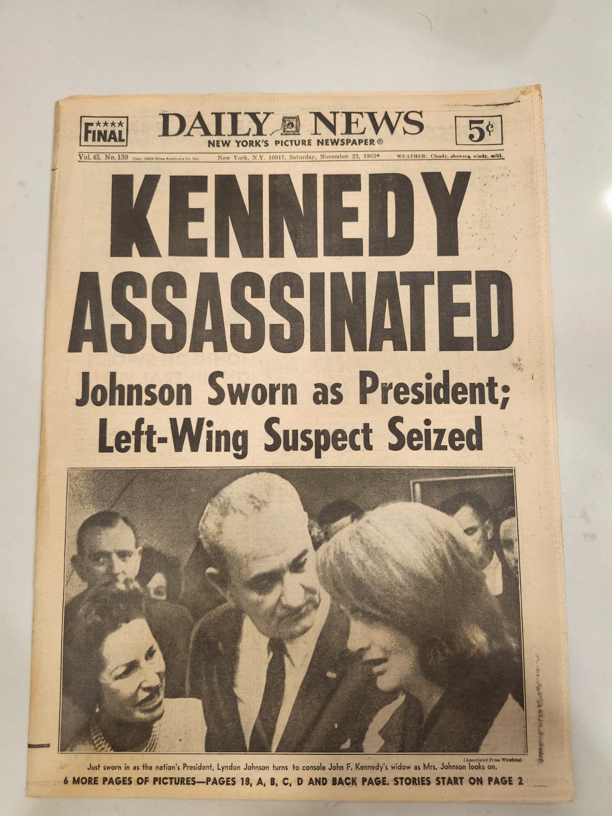 VINTAGE ORIGINAL DAILY NEWS NOVEMBER 23 1963 KENNEDY JFK ASSASSINATED LINDEN USA