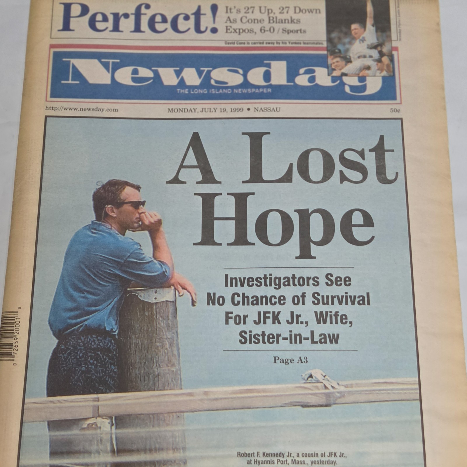 Newsday July 19 1999 JFK Jr Plane Crash Newspaper David Cone Perfect Game