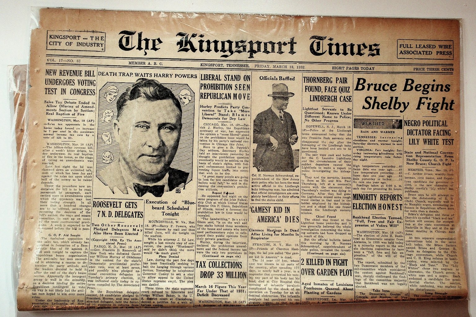 The Kingsport Times Newspaper March 18 1932 Vintage Tennessee Collectible