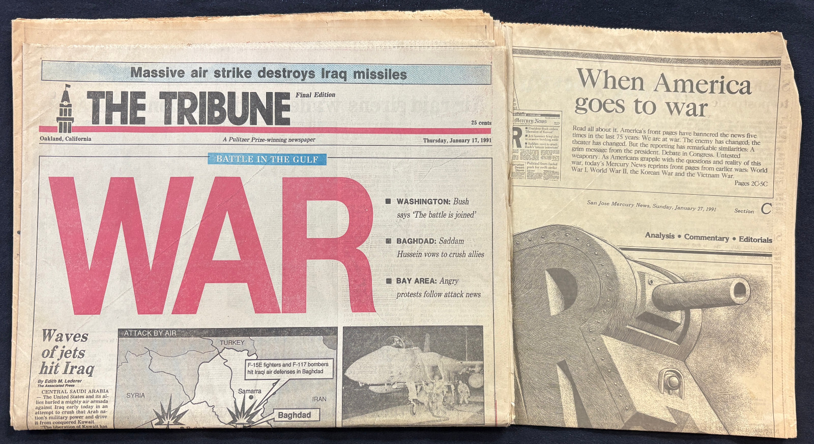 Historic 1991 Gulf War San Jose Oakland’s The Tribune Newspapers! Free Shipping!