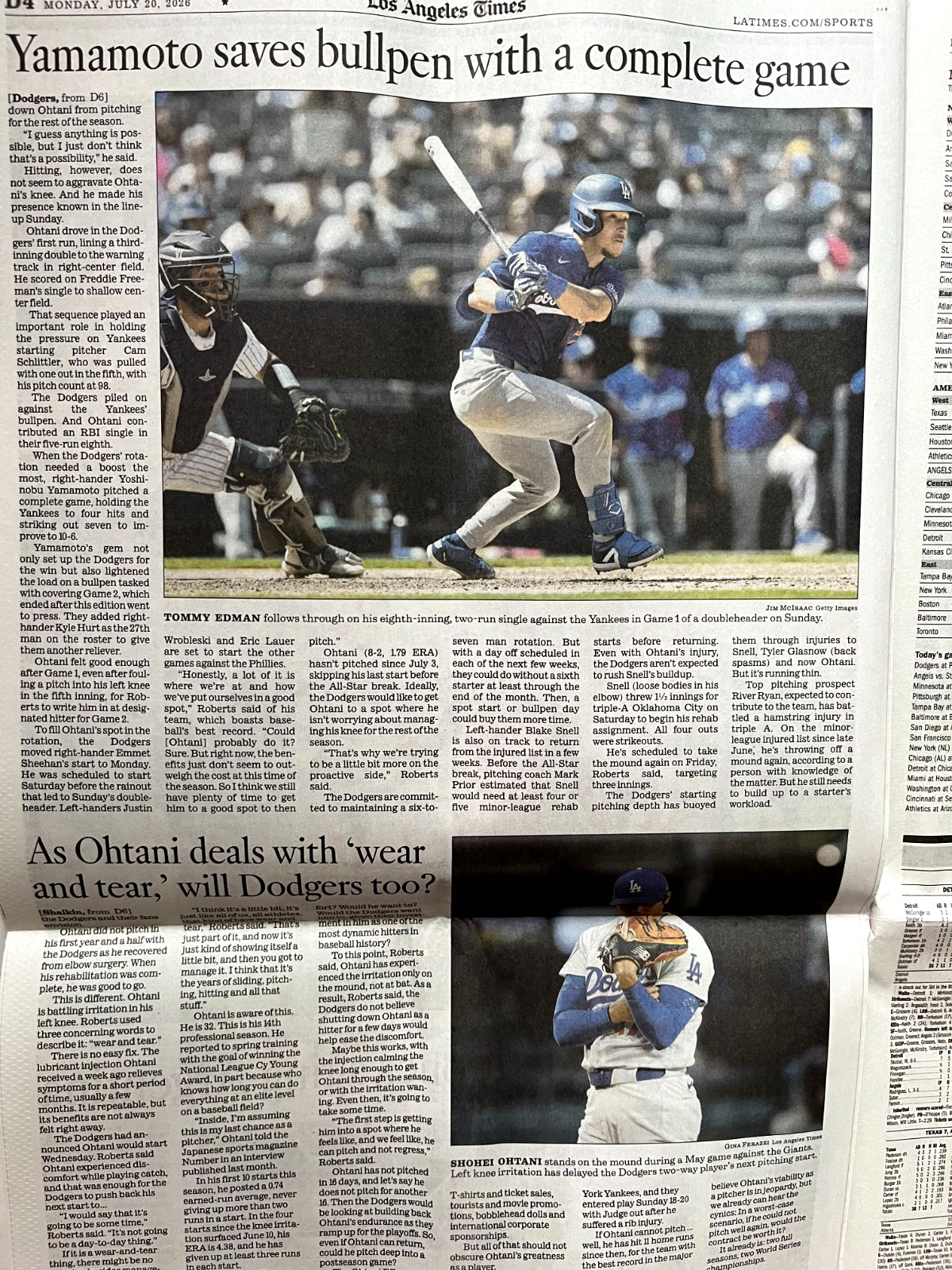 LOS ANGELES TIMES July 20 2026 FIFA WORLD CUP FINAL SPAIN ARGENTINA MLB Dodgers