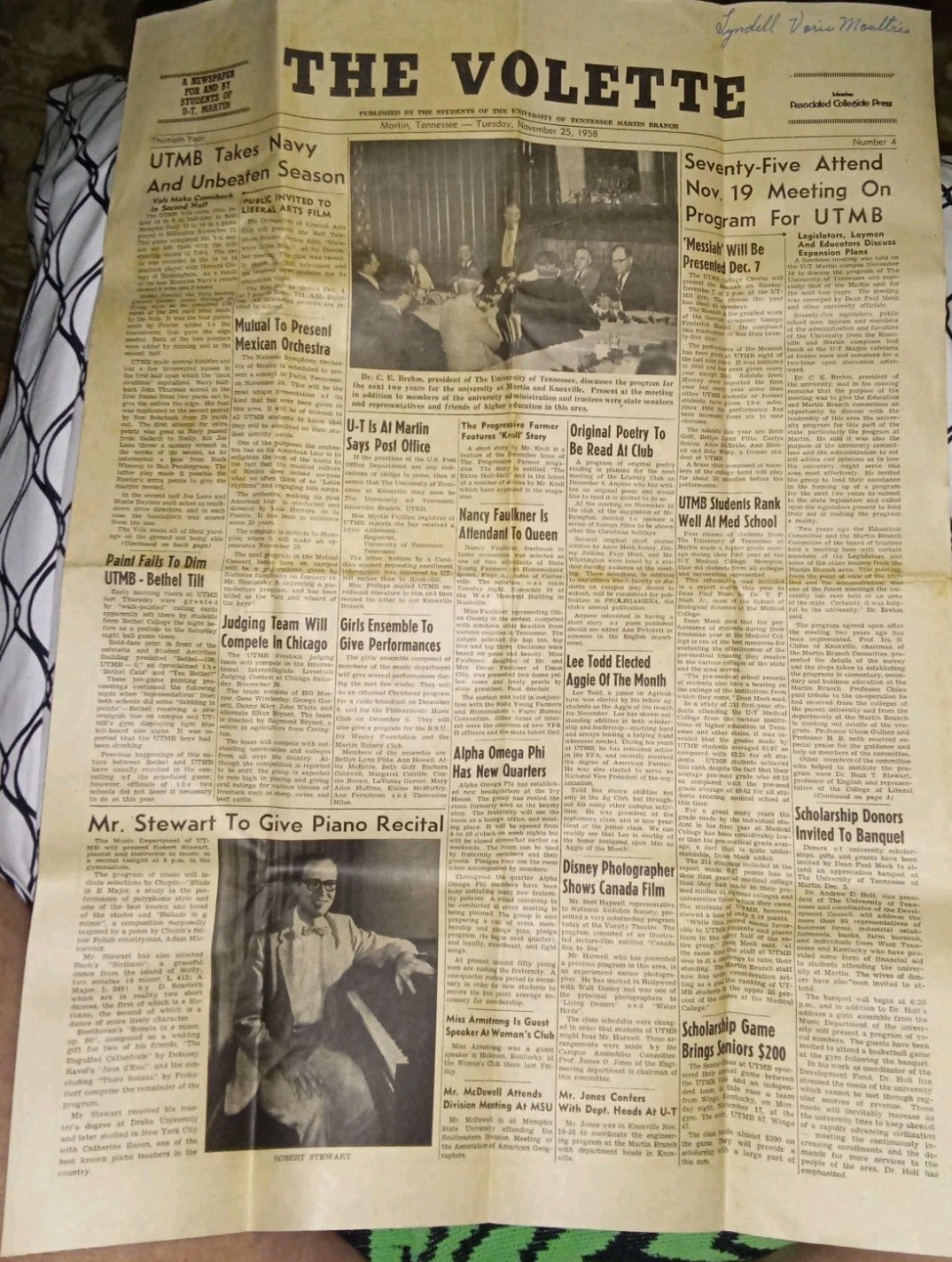 Martin Tennessee November 25, 1958 “The Volette” Newspaper