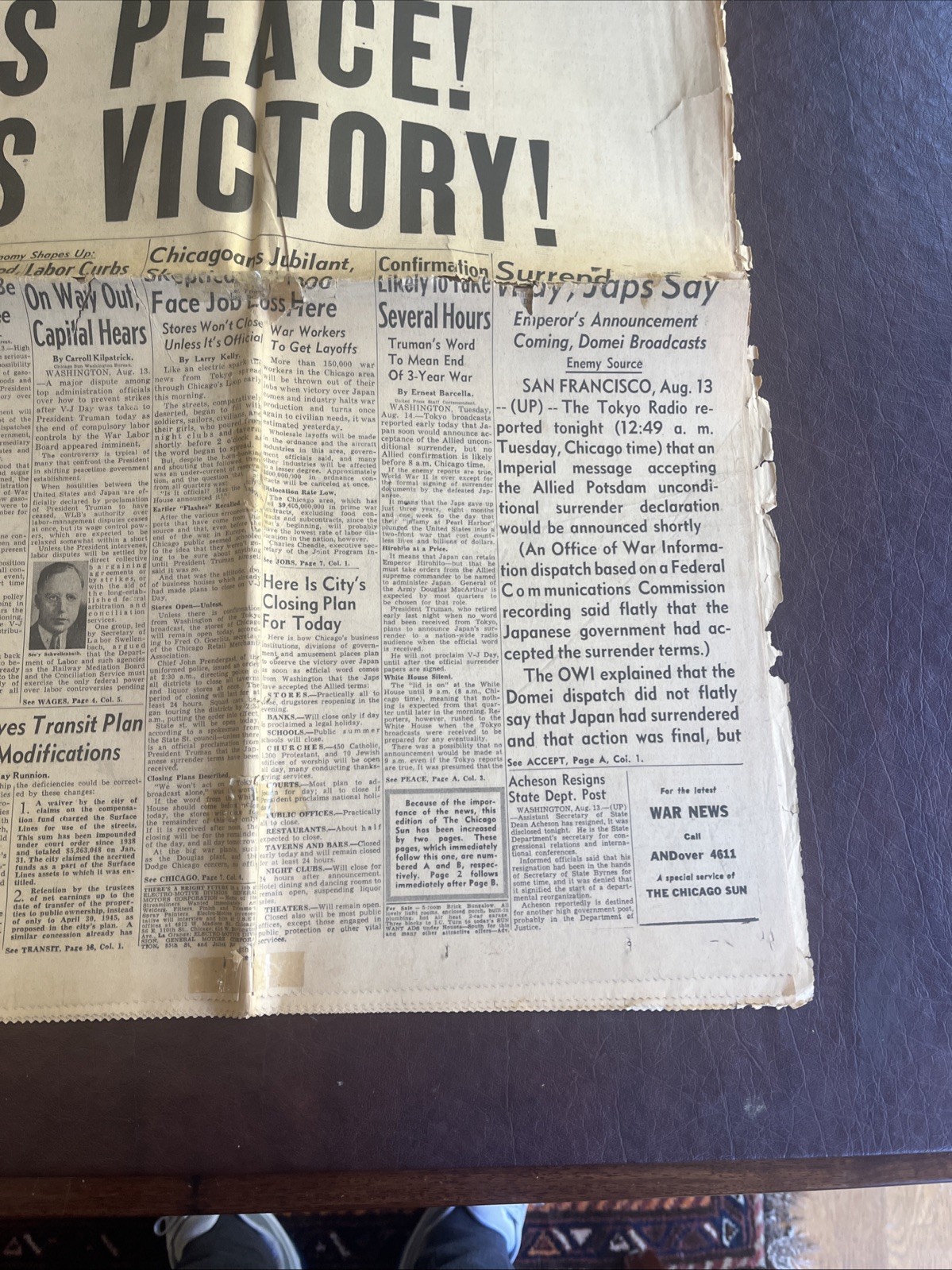 August 14 1945 Chicago Sun Extra Peace Victory End Of World War II