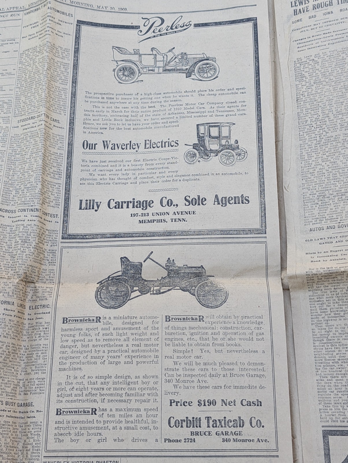 1909 MEMPHIS TENNESSEE COMMERCIAL APPEAL UCV REUNION CAR ADS COCA COLA PEPSI ADS