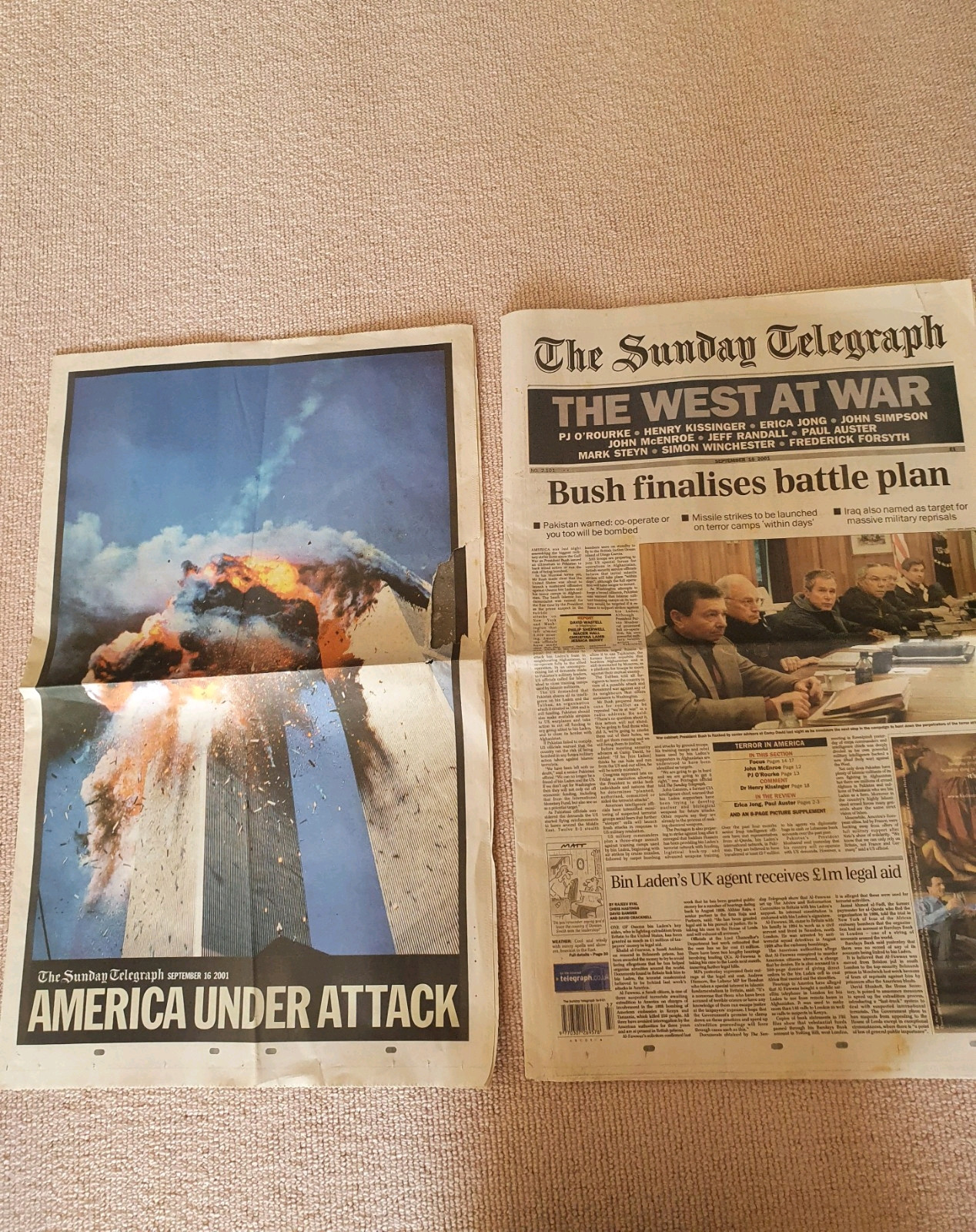 8 x UK Newspapers Documenting Aftermath of World Trade Centre Attacks 9/11