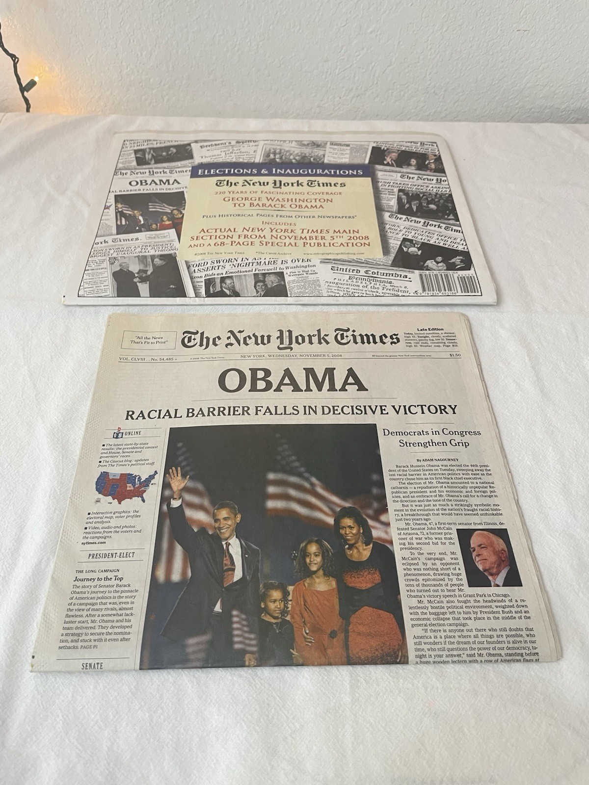 2008 New York Times Obama Rare Commemorative Edition Newsprint Set of 2 Superb!!
