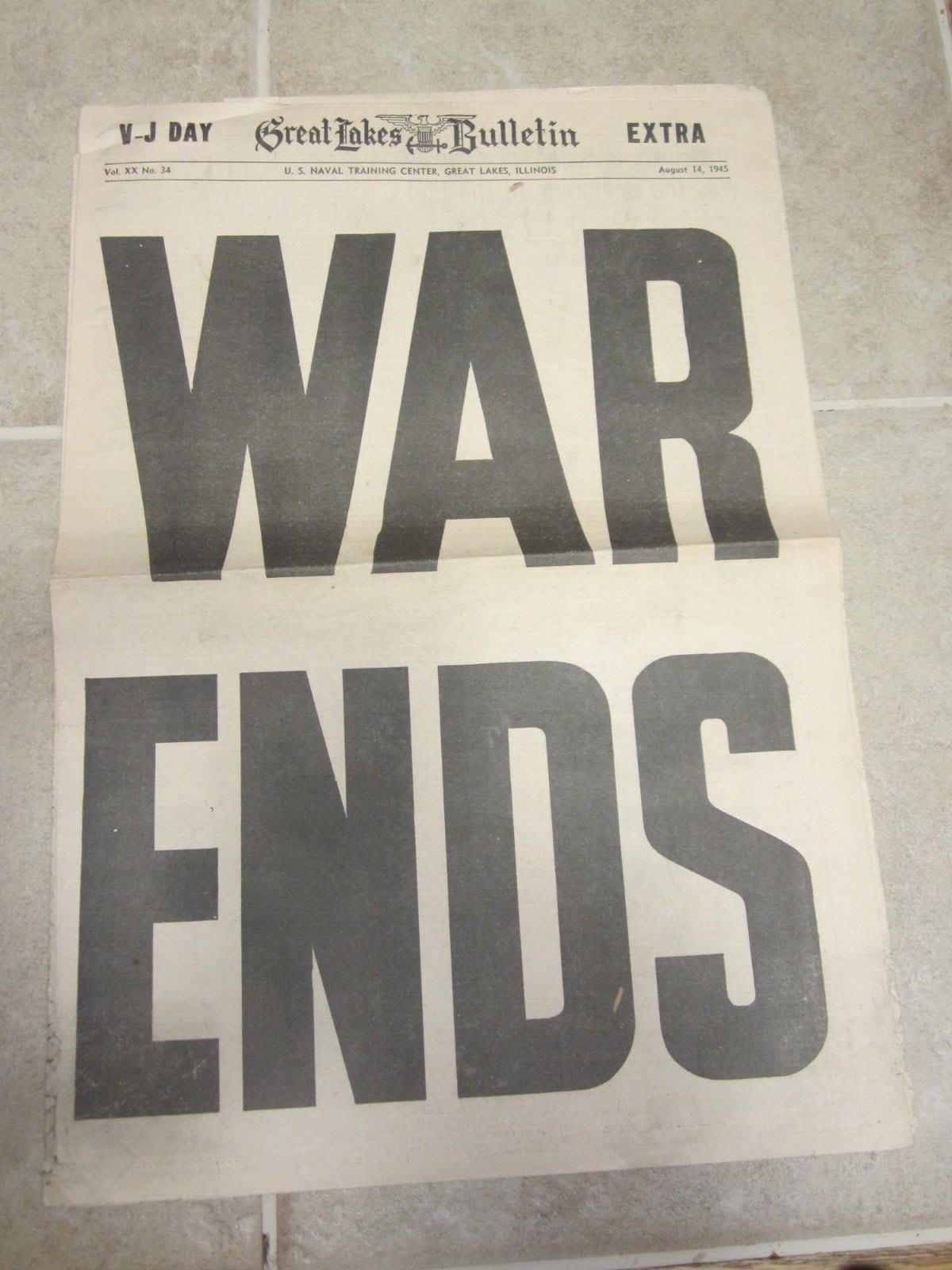 Great Lakes Bulletin Extra Newspaper August 14 1945 WAR ENDS World War 2