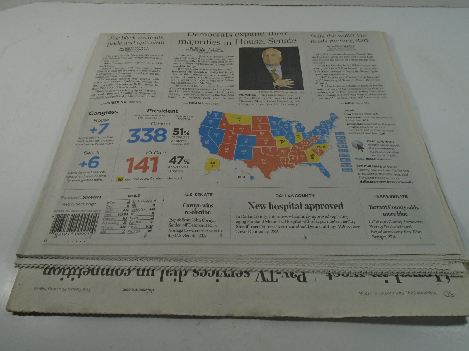 THE DALLAS MORNING NEWS–NOVEMBER 5. 2008–CHANGE HAS COME, OBAMA WINS BIG