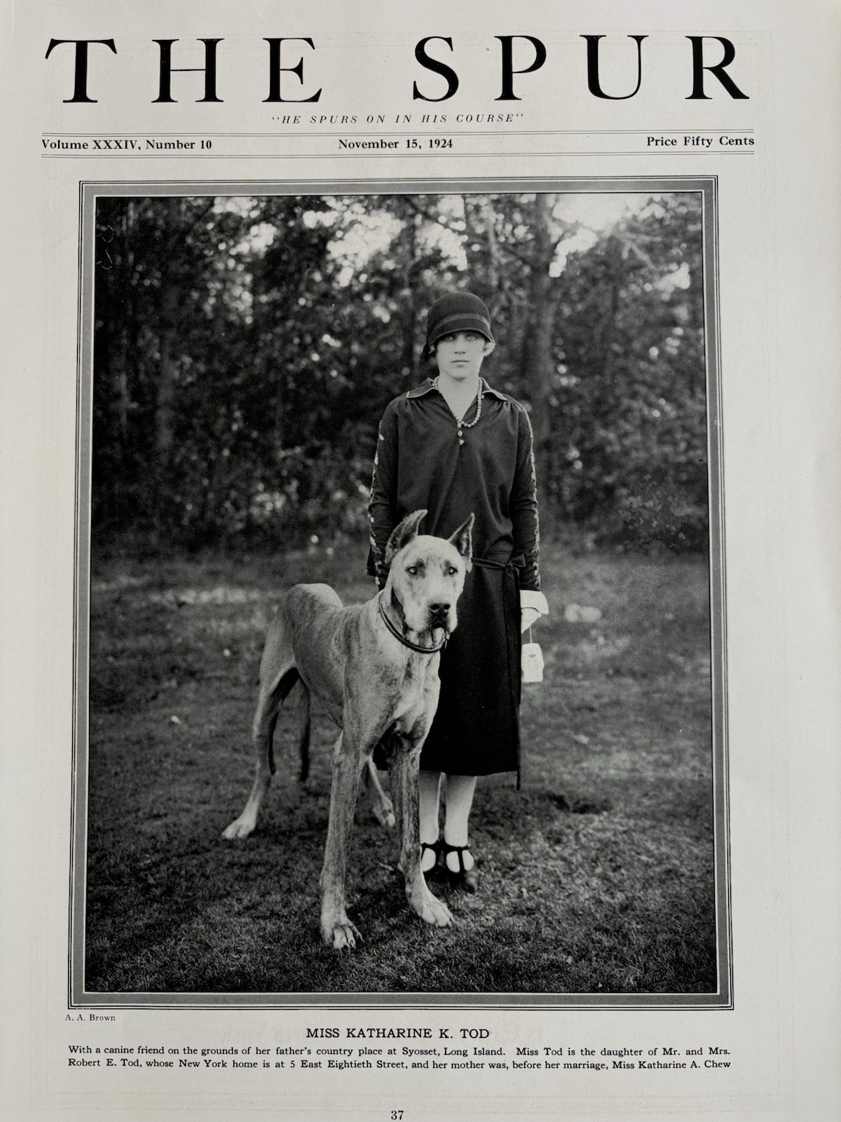 Katharine Kennedy Tod Great Dane A.A. Brown Original Magazine Photo Vintage 1924