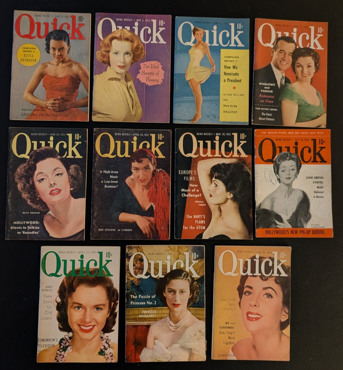 Vintage Quick Magazine Lot of 12: 1952–1955 Hollywood Celebrity Pin-Up Digest M